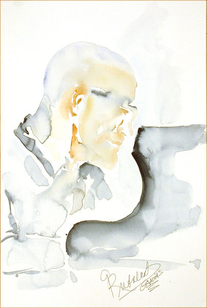 Gonzalo Rubalcaba 36x50cm - Watercolor on Paper 300 GR/MQ - Live at the Concert in Milan Blue Note Jul 2004