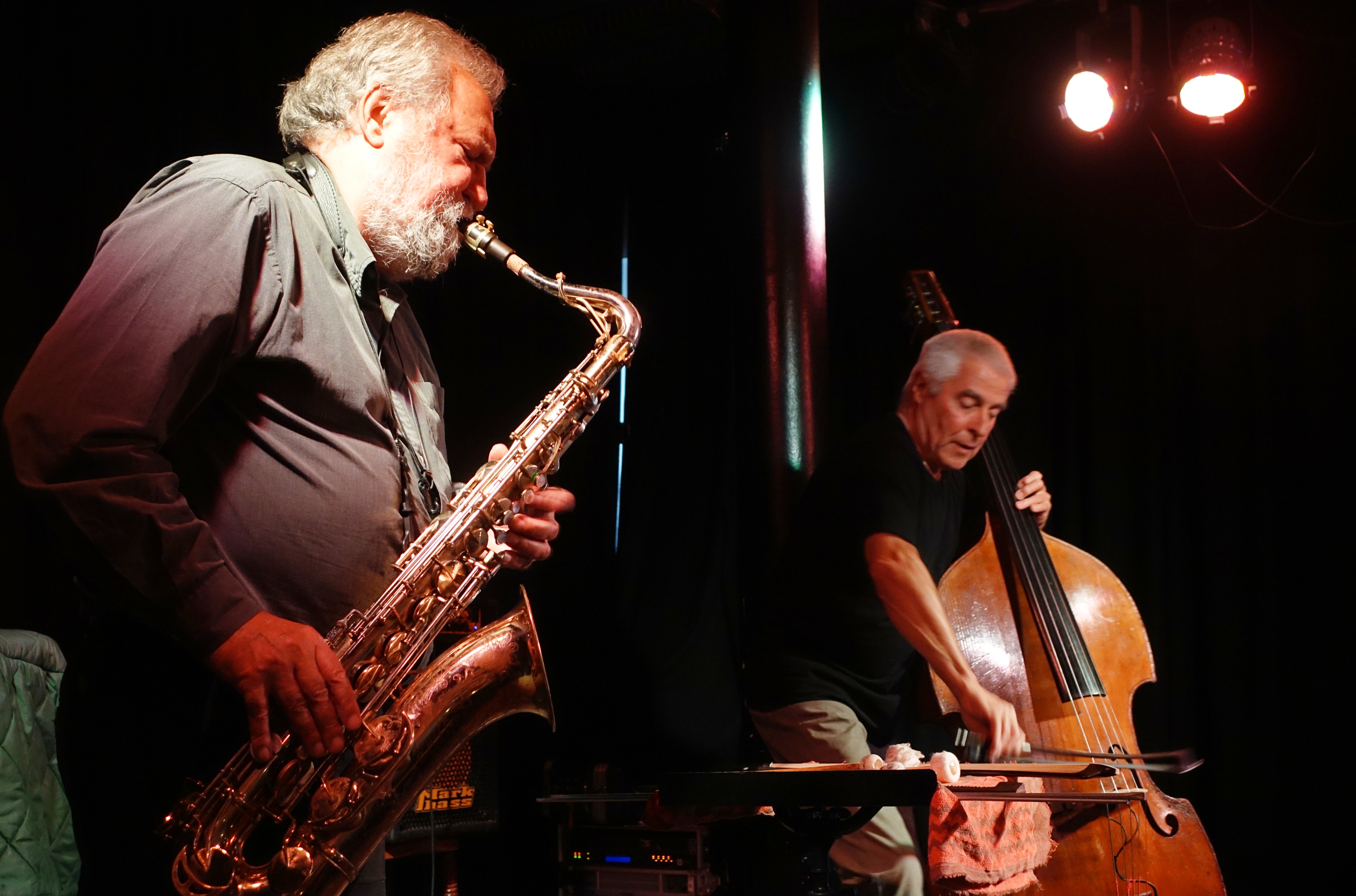 Evan Parker and Barry Guy at the Vortex, London in July 2018