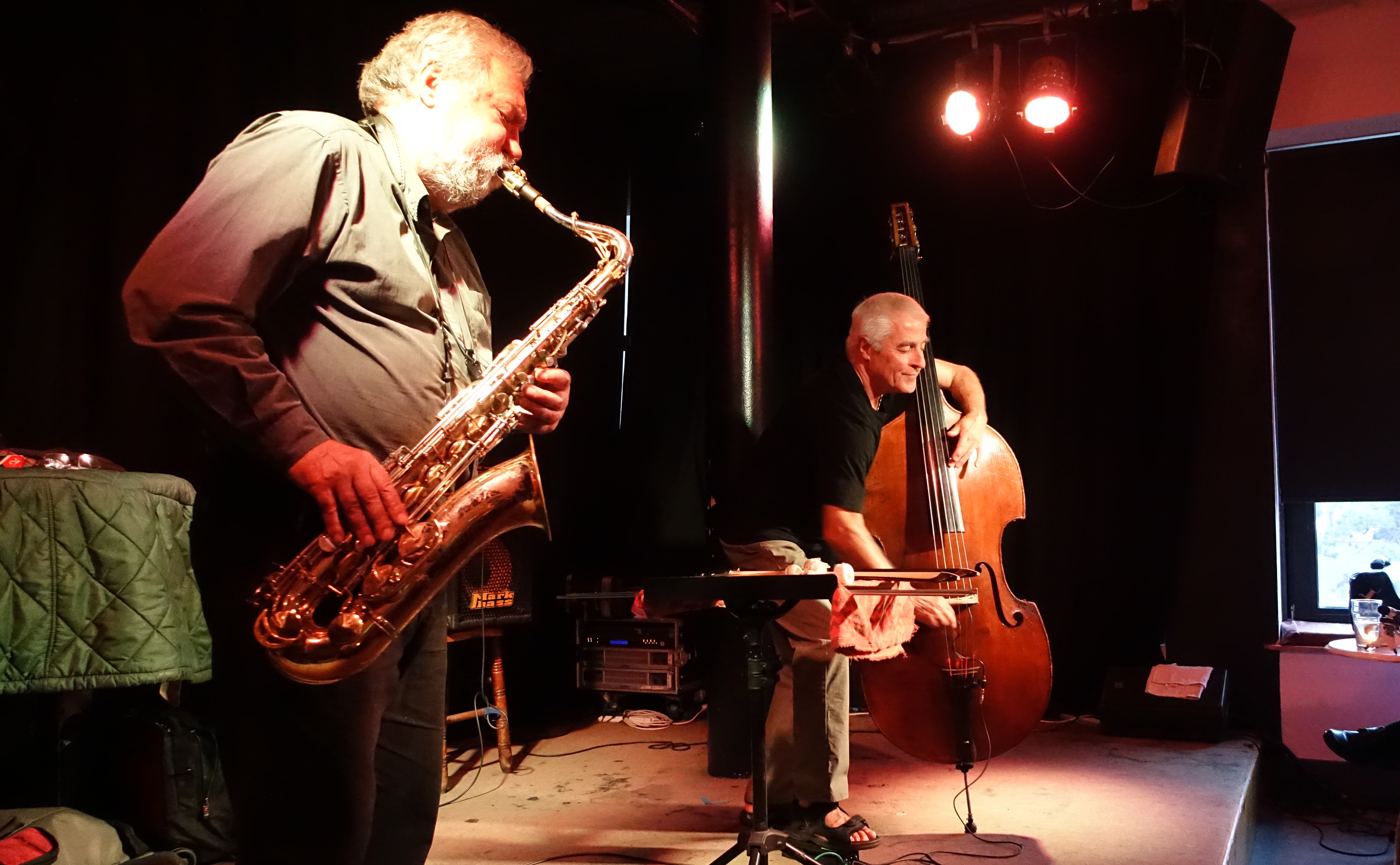 Evan Parker and Barry Guy at the Vortex, London in July 2018