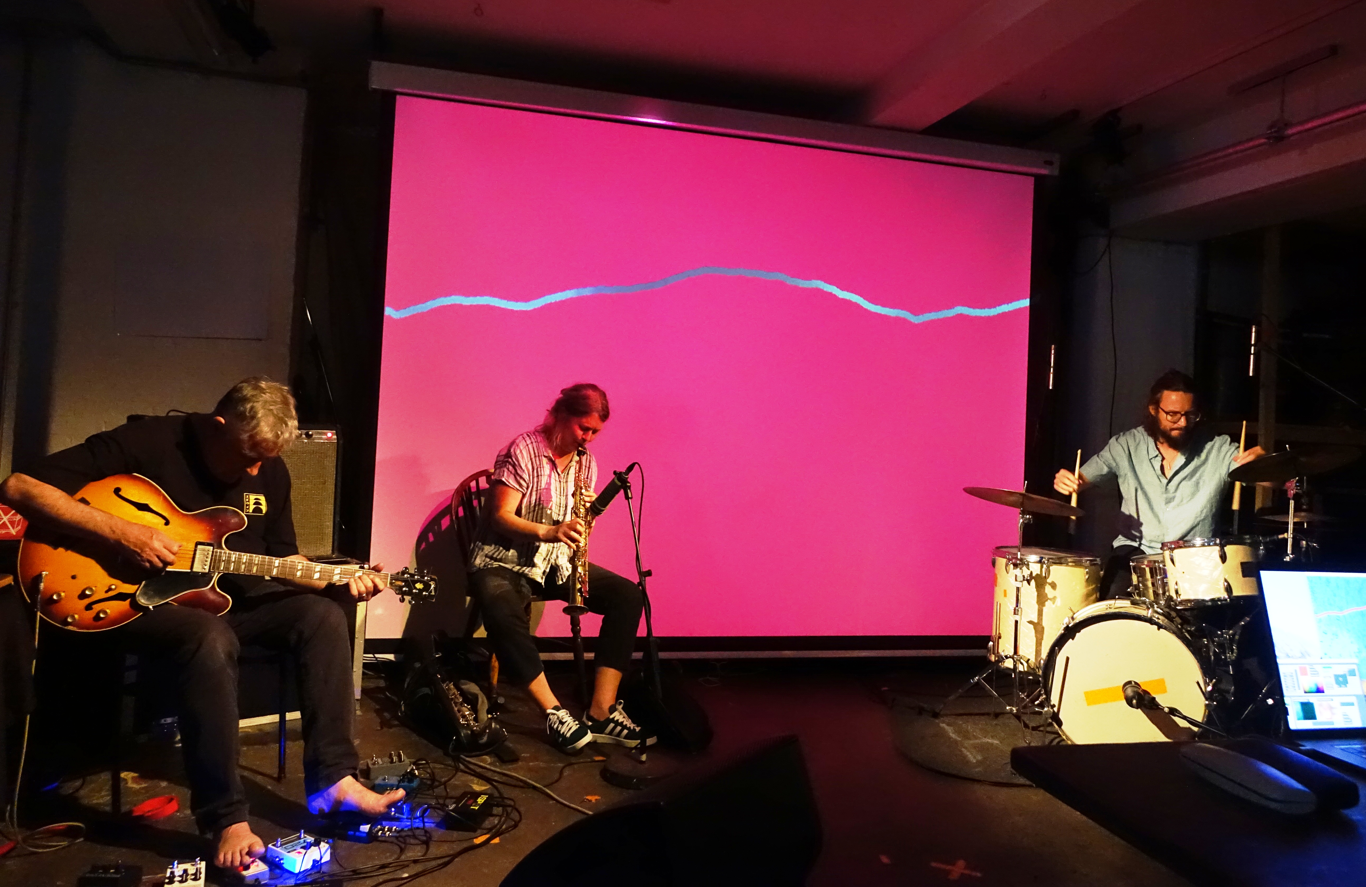 Fred Frith, Lotte Anker and Samuel Duhsler at Cafe Oto, London in June 2019