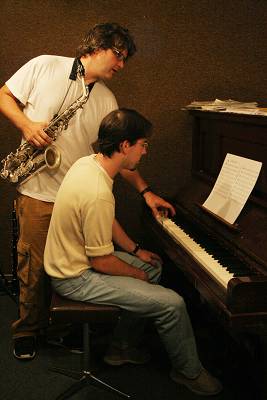 Stefano Saccon and Matthieu Rossignely During a Rehersal for the Group "Stratometric", Geneva, Switzerland, 2005