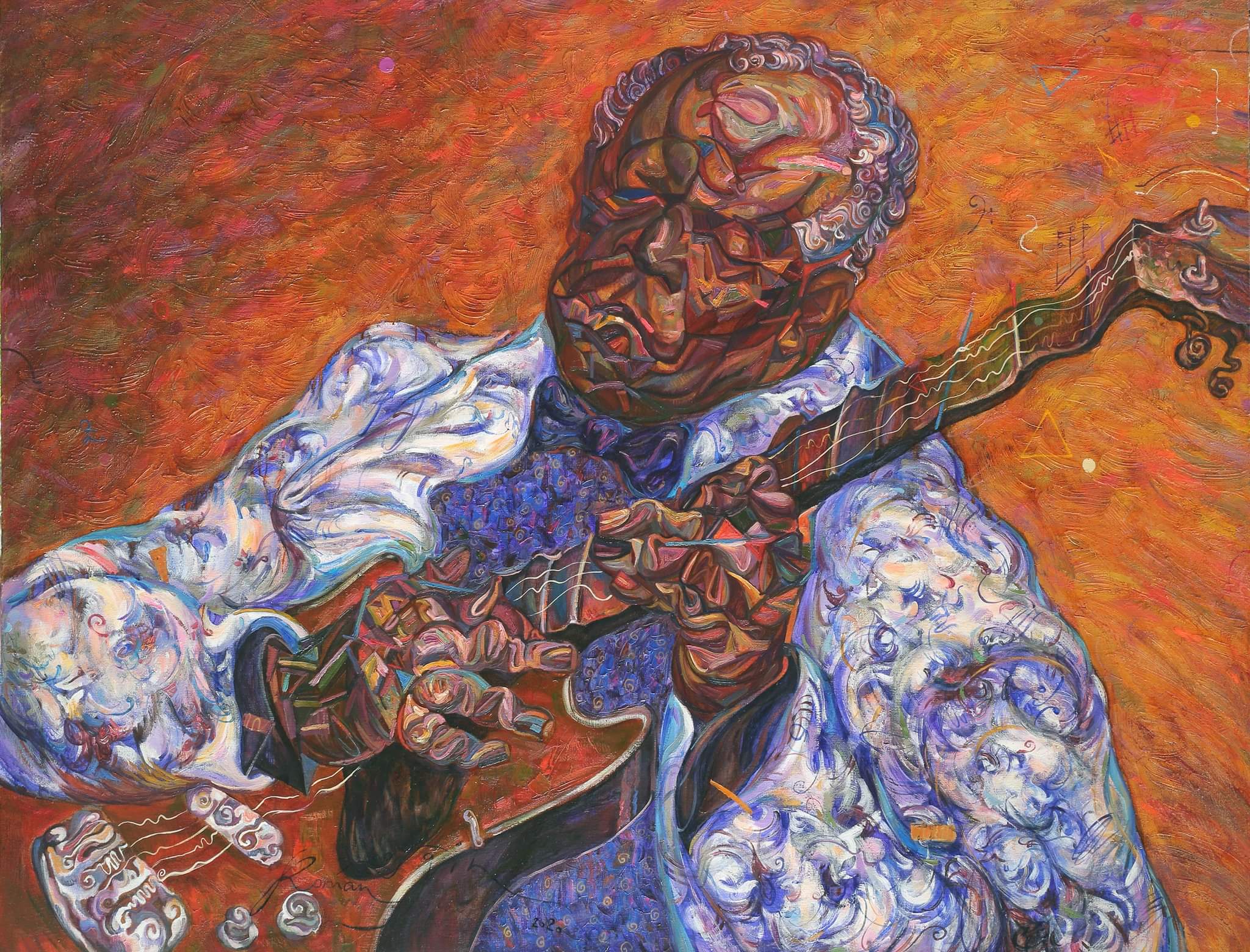 B.B KING. 115X150cm. oil on canvas, artist ROMAN NOGIN