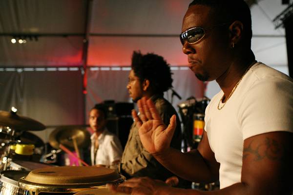 Sergio Guilarte, Edwin Sanz and Cyril Regamey with "Batambo" During the Soundcheck at the Swiss World Festival, Vernier, Geneva,