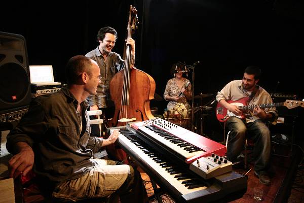 Michel Wintsch, Banz Oester, Beatrice Graf and Cyril Moulas with "Quartier Lointain Feat. Banz Oester" at L'Ecurie, Geneva, Swit