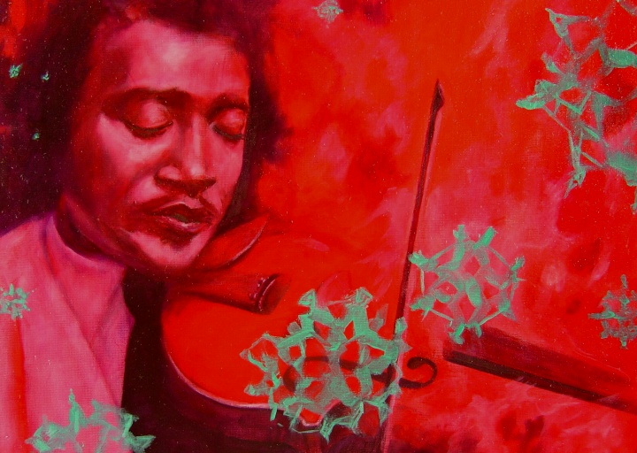 Red Violin with Green Snow (Sold-Prints Avail.)