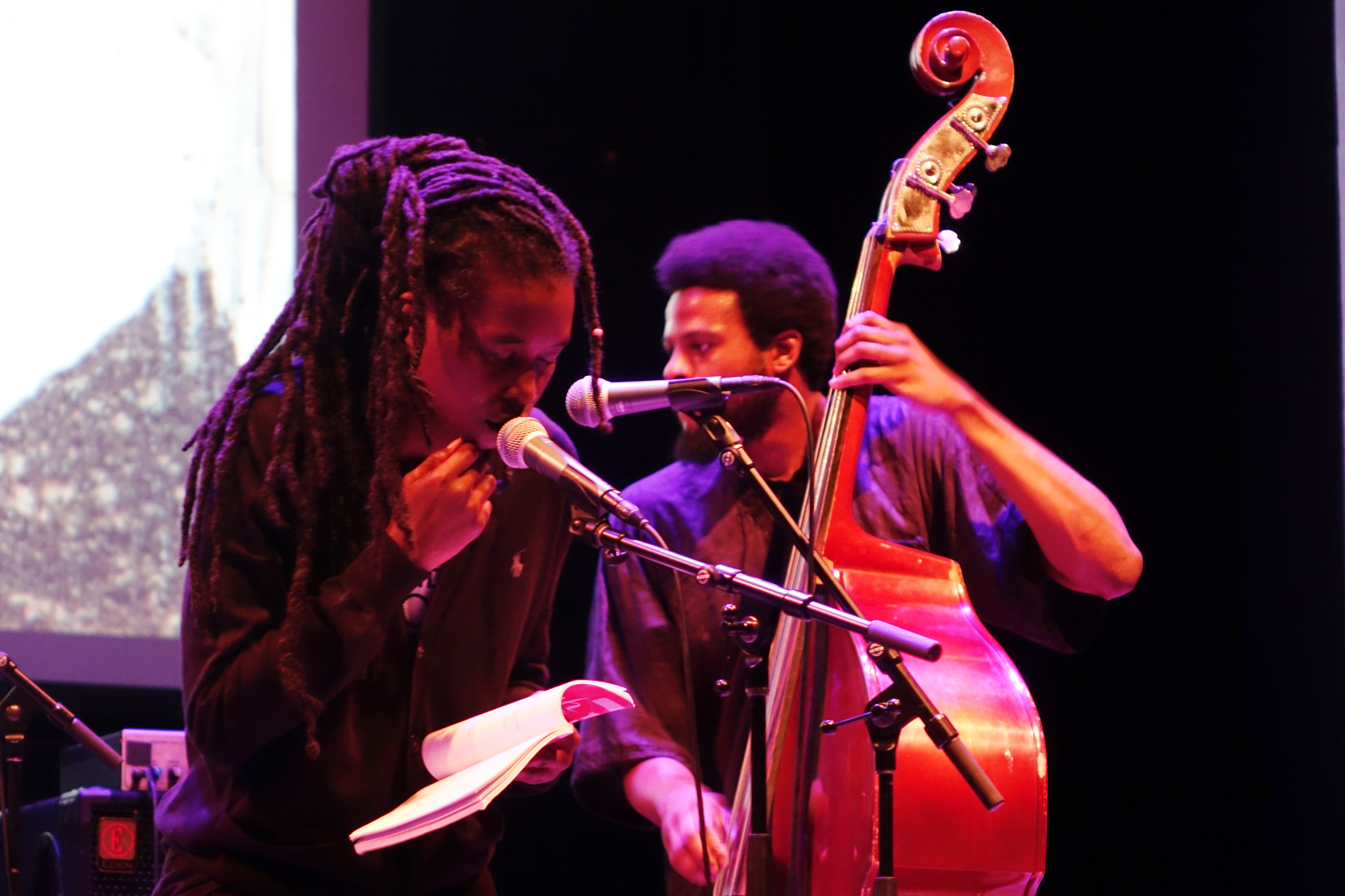 Camae Ayewa and Luke Stewart at the Vision Festival at Roulette, Brooklyn in May 2018