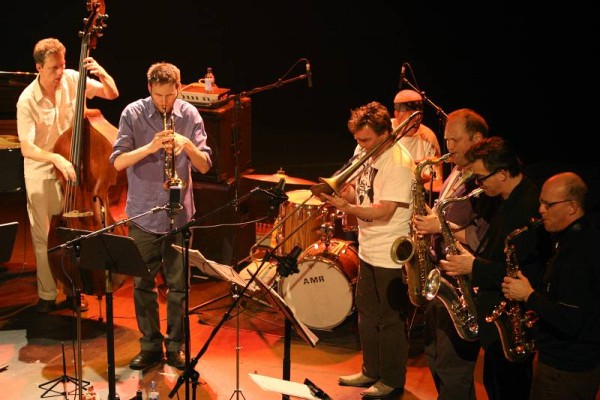 Ernst Glerum, Thomas Heberer, Walter Wierbos, Han Bennink, Tobias Delius, AB Baars and Michael Moore with the "ICP Orchestra" At