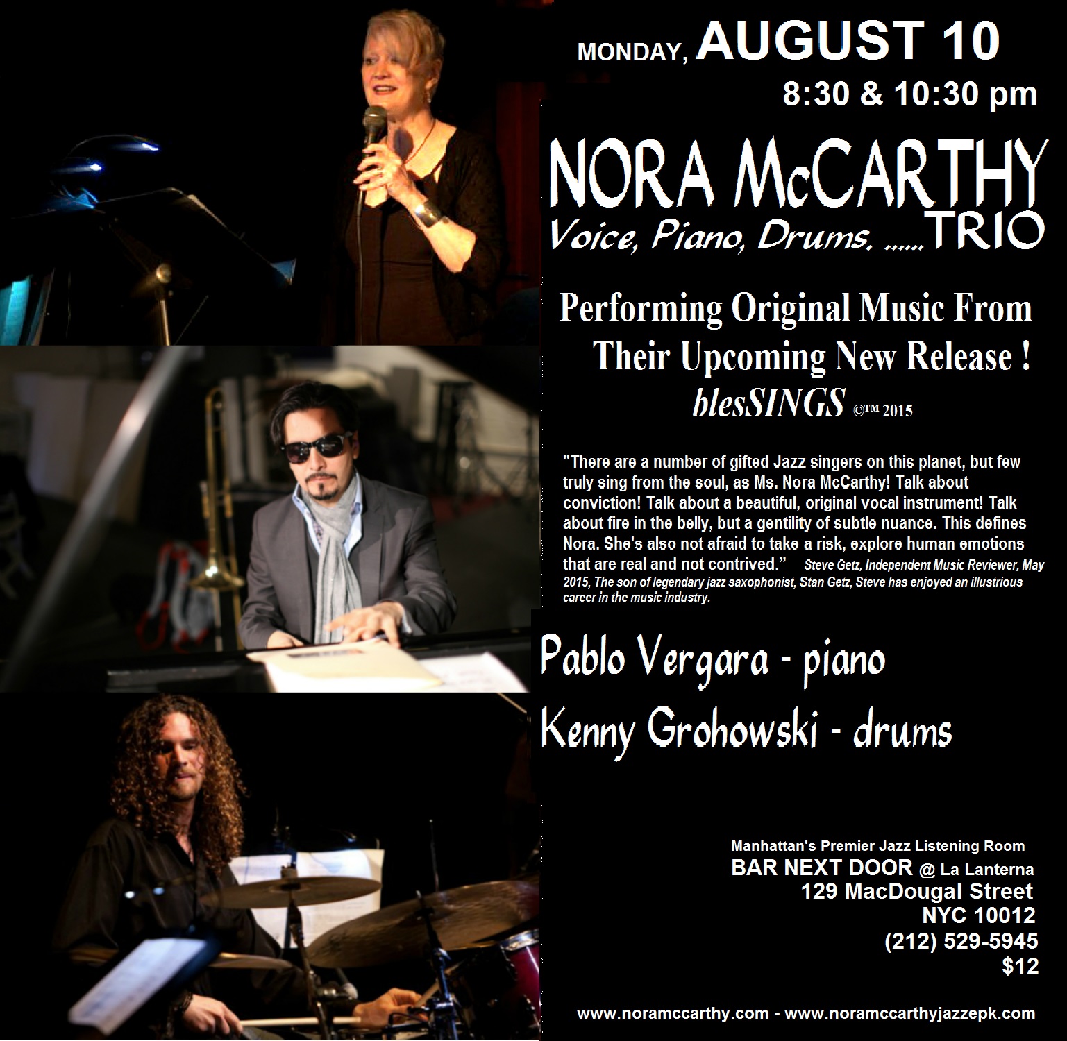 Nora McCarthy - Voice/Piano/Drums Trio