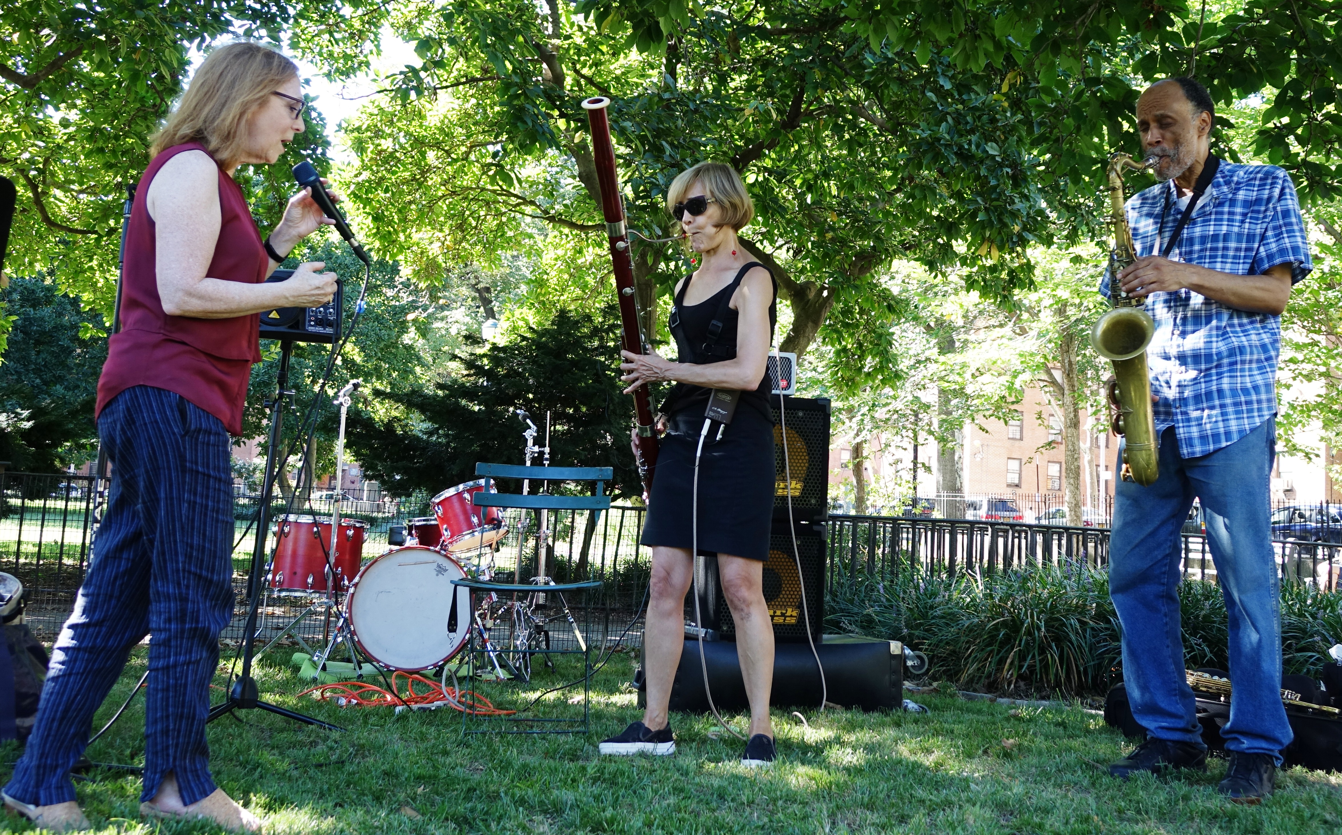 Andrea Wolper, Claire de Brunner and Daniel Carter in Corlears Hook Park in September 2017