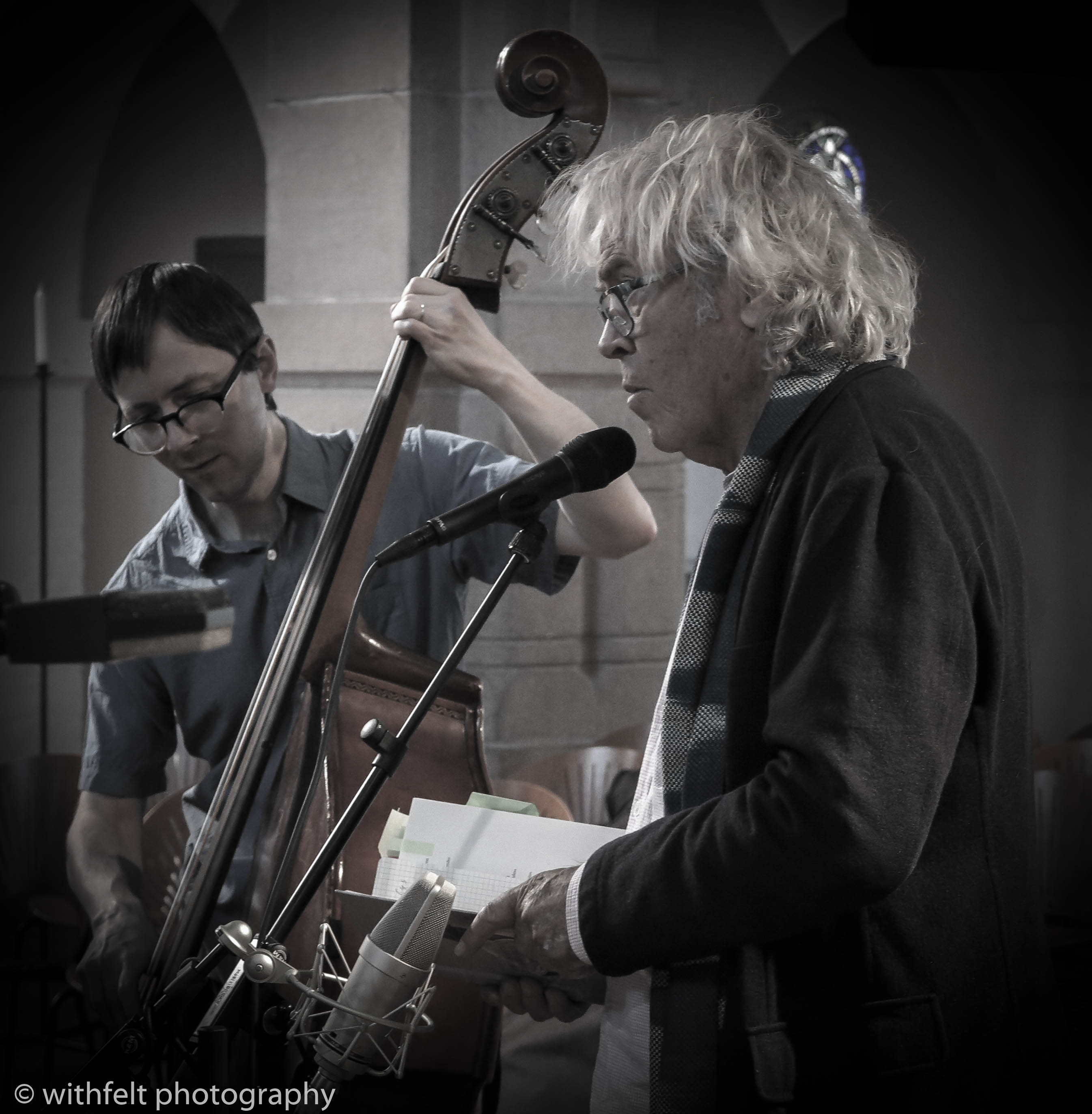 Jørgen Leth (poet) & Thoman Morgan (bass) at Jakob Bro 40th birthday concert 12.04.218 in Copenhagen