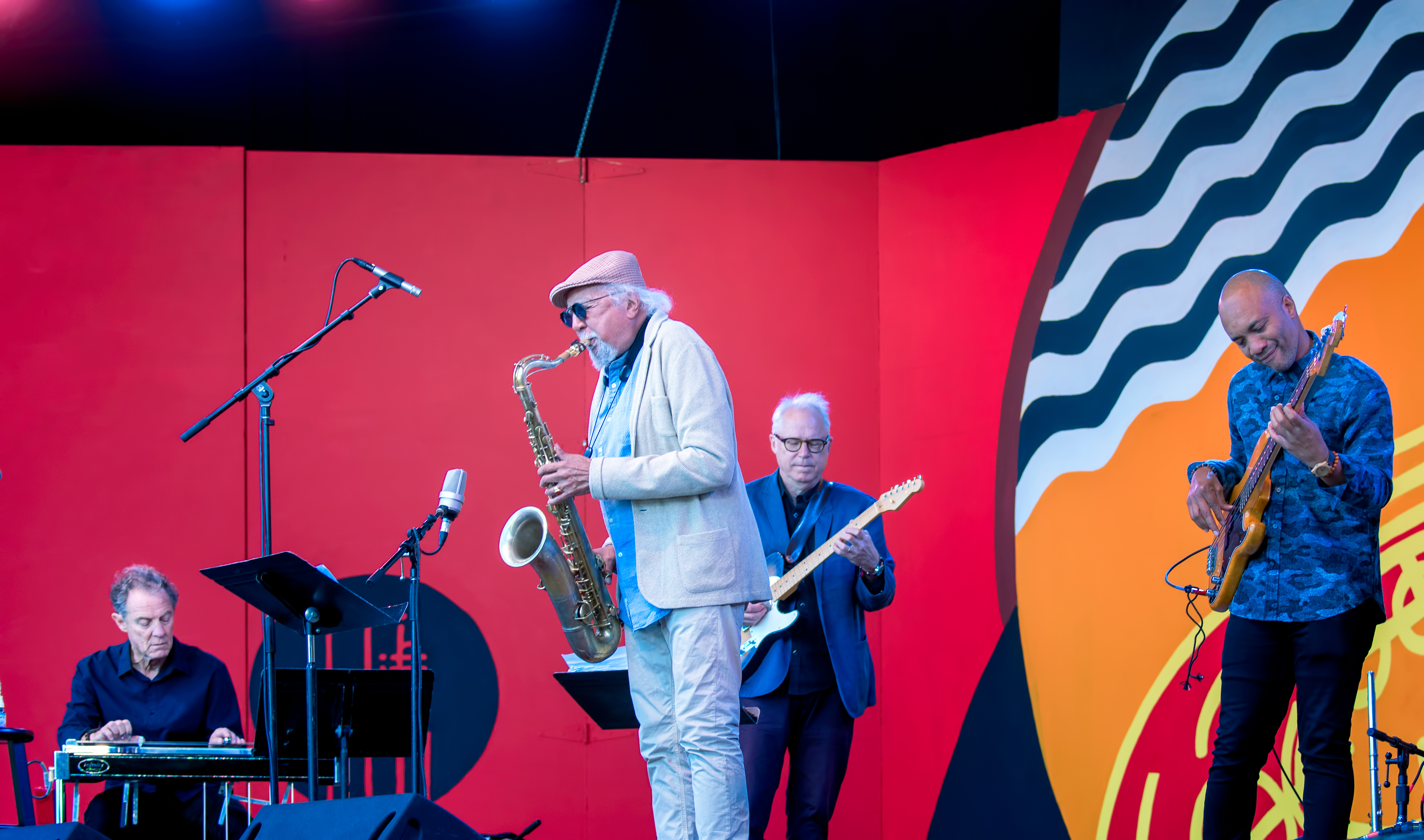 Eric Harland, Charles Lloyd, Bill Frisell and Reuben Rogers with Charles Lloyd and the Marvels at the Monterey Jazz Festival 2018