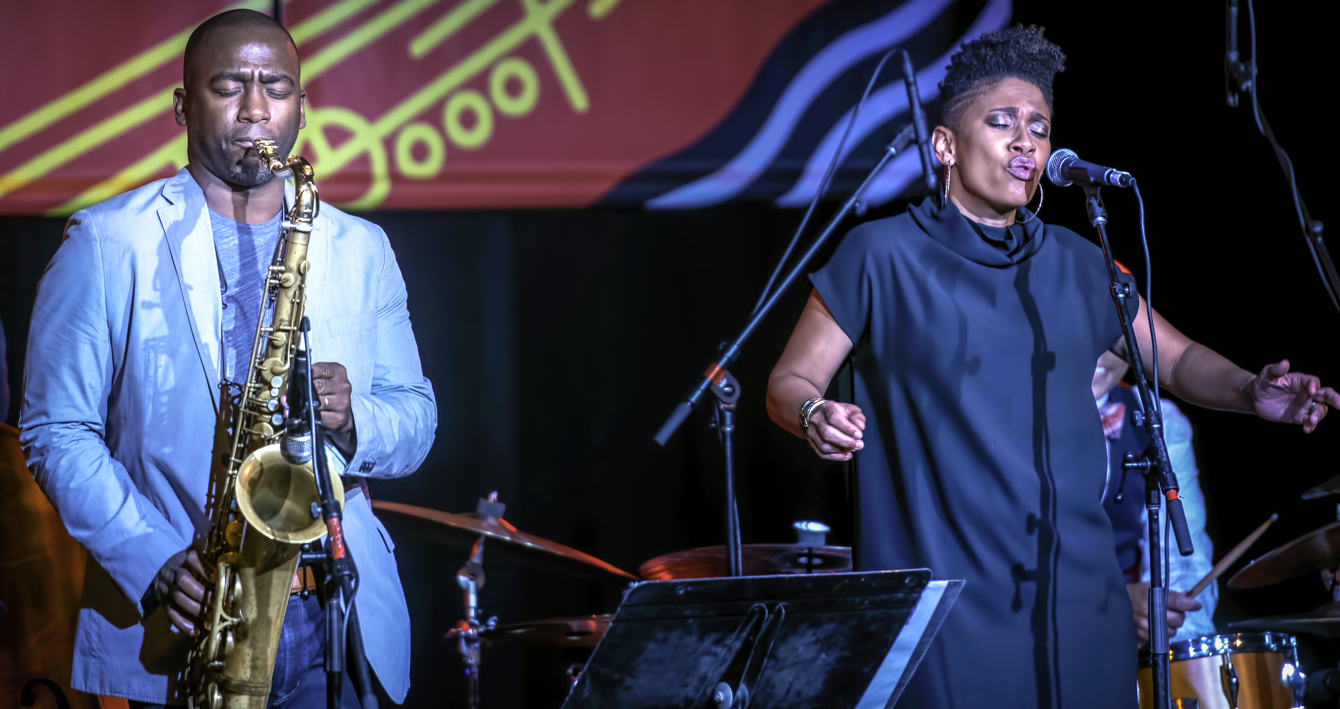 Keith Loftis and Jean Baylor with the Baylor Project at the Monterey Jazz Festival 2018