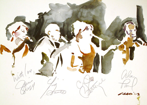 Manhattan Transfer 36x50 - Watercolor on Paper 300 GR/MQ - Live at the Concert in Lugano at the Estival Jazz Jul 2003