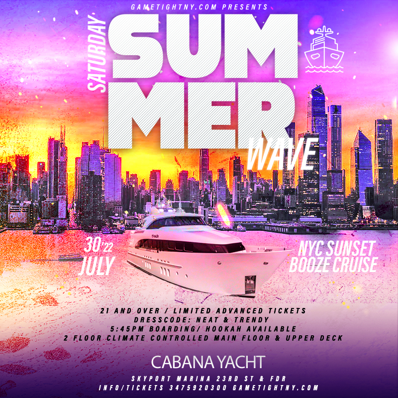 Nyc Sunset Summer Wave Cabana Yacht Booze Cruise Party 2022
