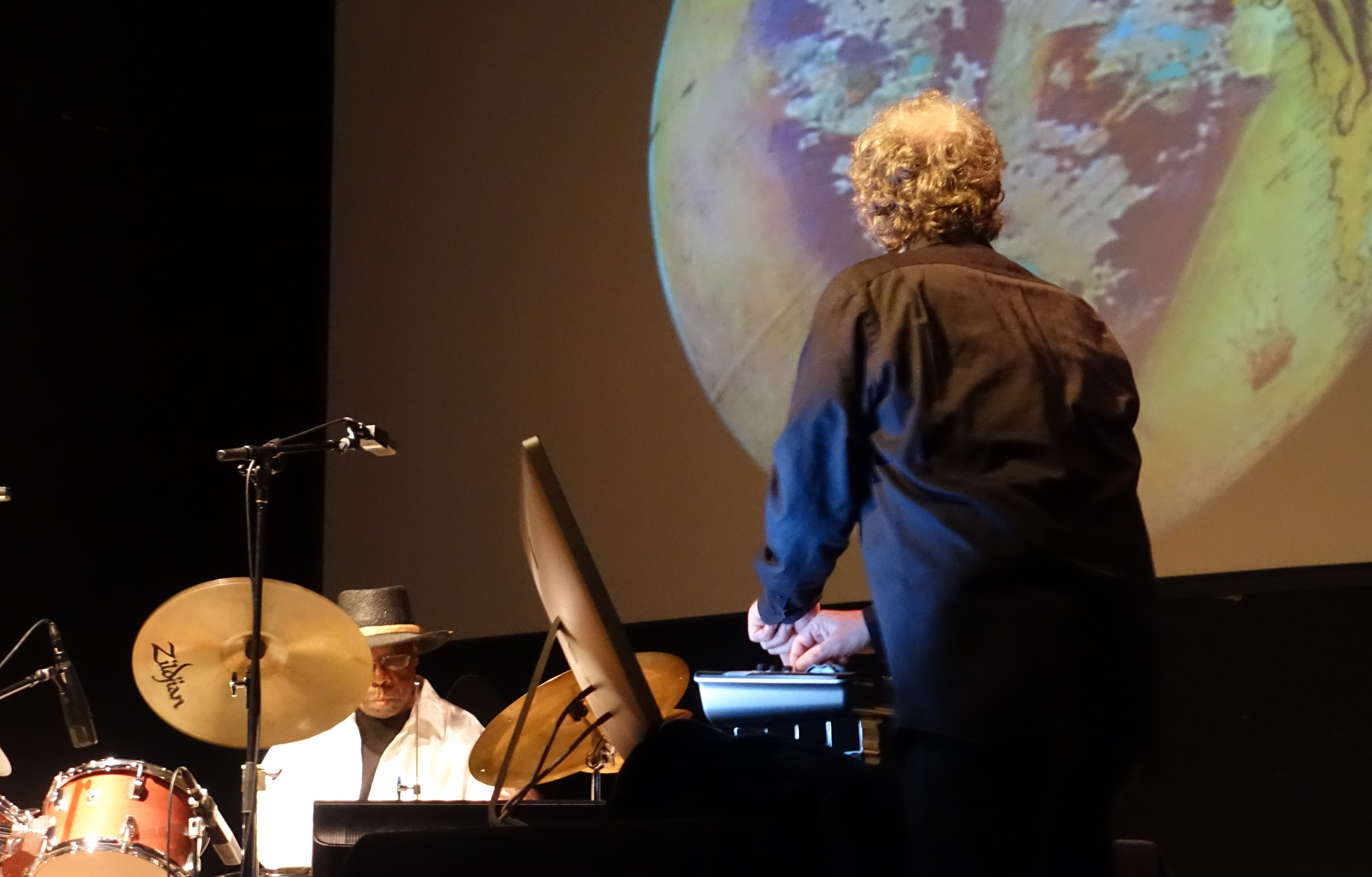 Andrew Cyrille and Stefan Roloff at the Vision Festival in Roulette, Brooklyn in June 2019