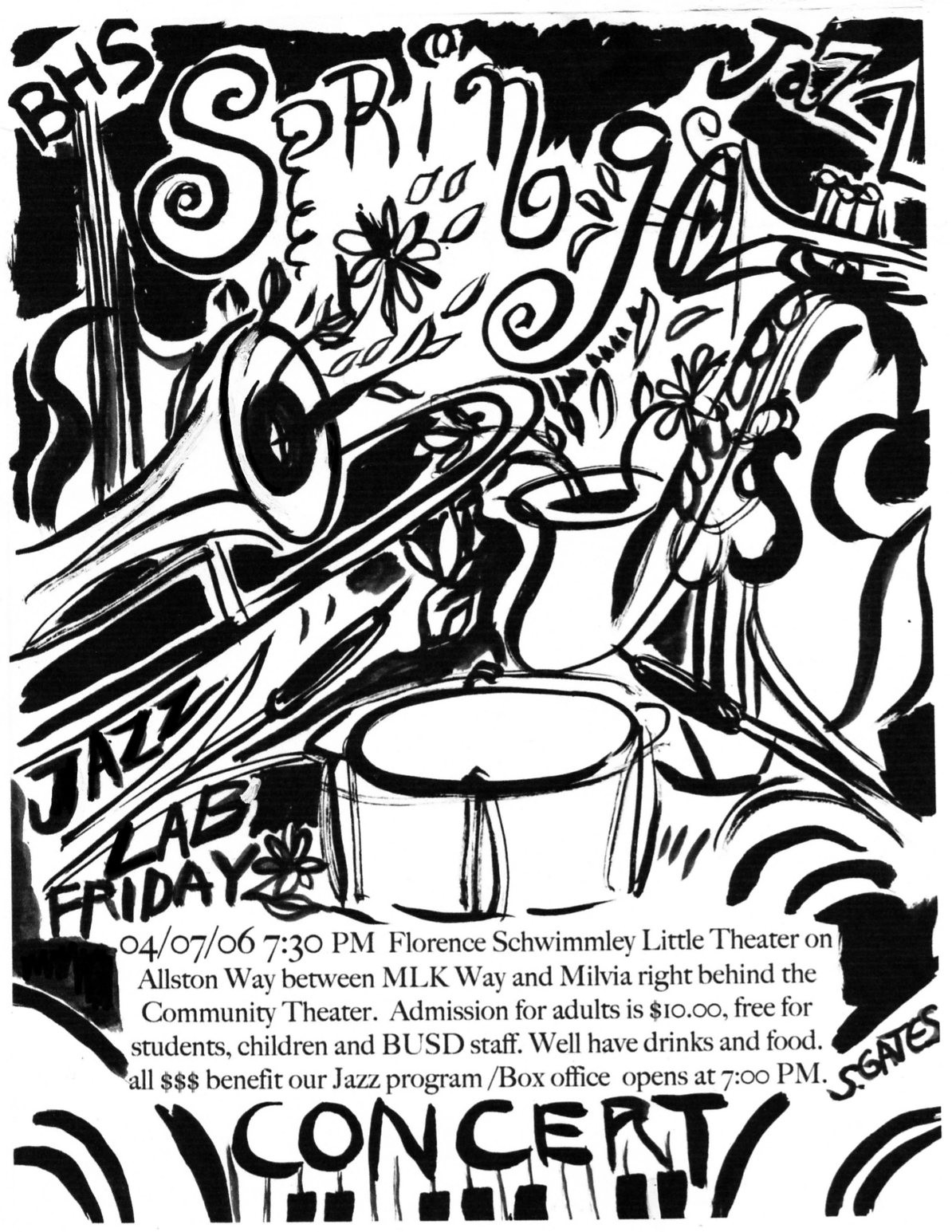 Jazz Lab Poster for Berkeley High Jazz Lab Spring Concert 2006 Black Watercolor Chinese Brush