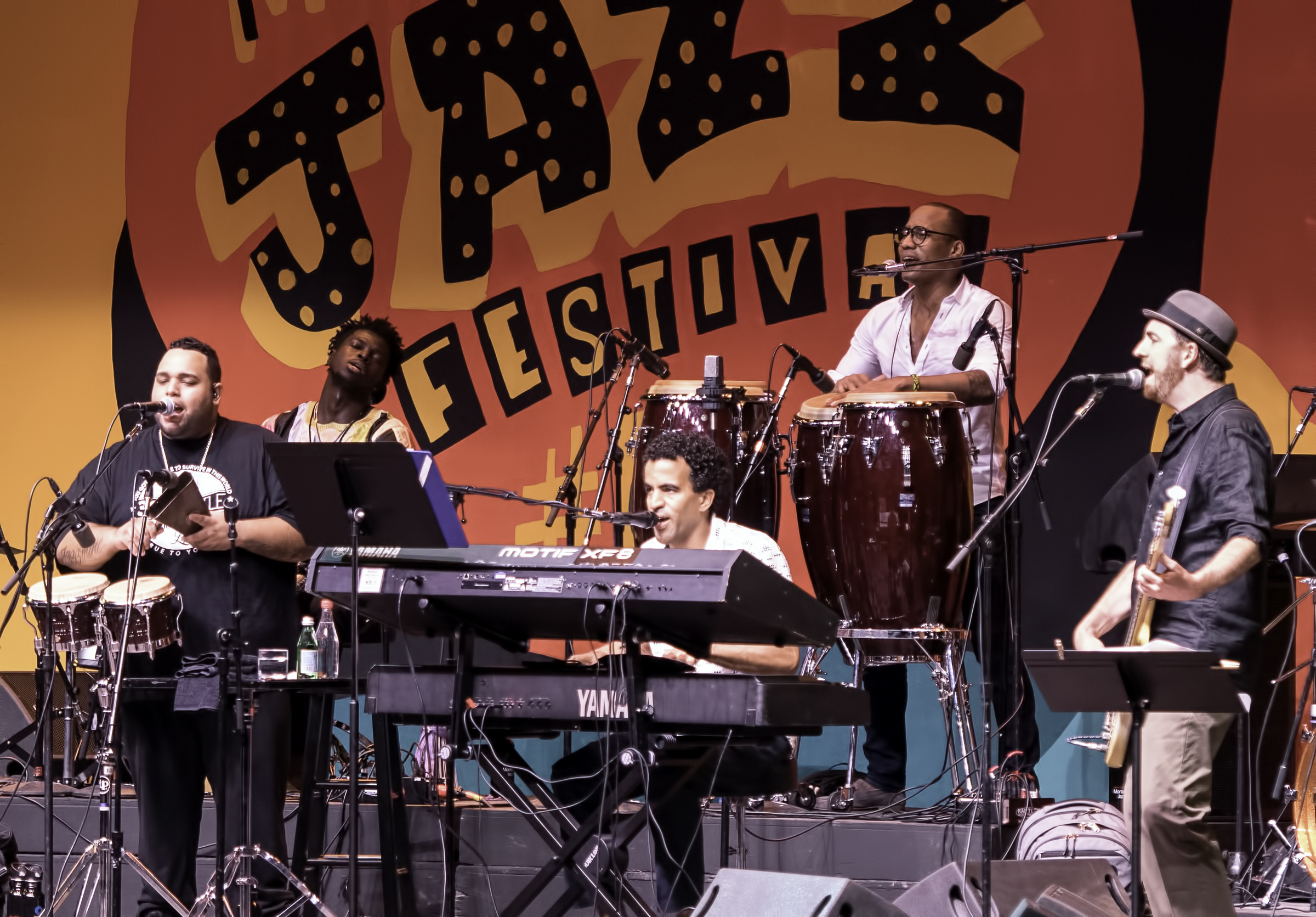 Jhair Sala, Edgardo Yaya Serka, Edgar Pantoja, Pedrito Martinez and Ben Zwerin with Angelique Kidjo's Tribute to Salsa at the Monterey Jazz Festival