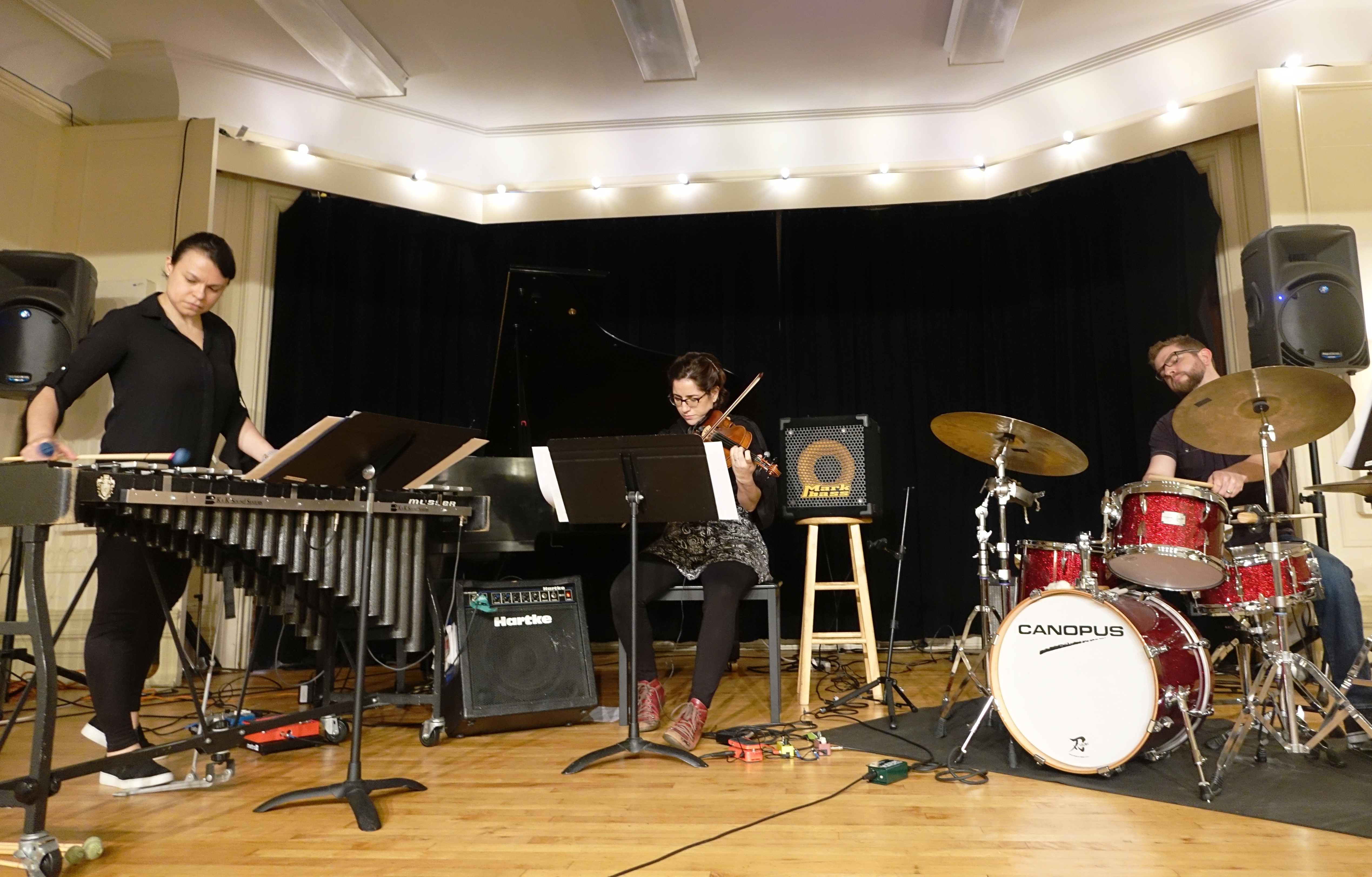 Patricia Brennan, Leonor Falcon and Neil Brennan at the Brooklyn Conservatory of Music in May 2018 