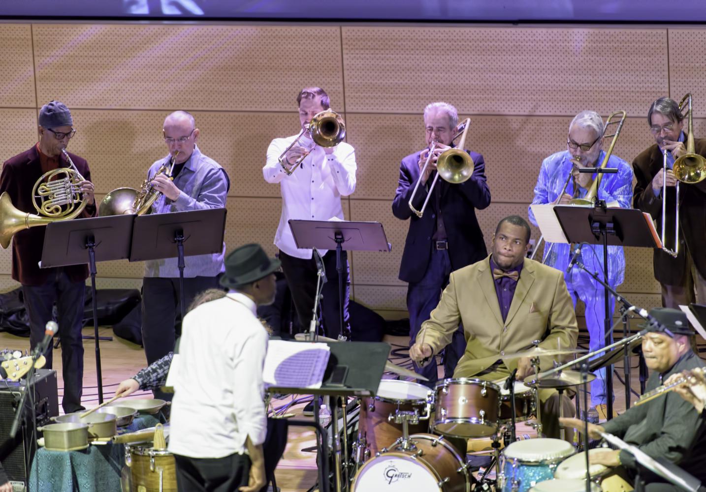 Vincent Chancey, John Clark, Dick Griffin, Joseph Daley, Steve Swell, Brett Sroka, Avram Fefer, Baba Donn Babatunde, Kahlil Bell and Andrew Drury with Craig Harris and Breathe at the NYC Winter Jazzfest 2017 