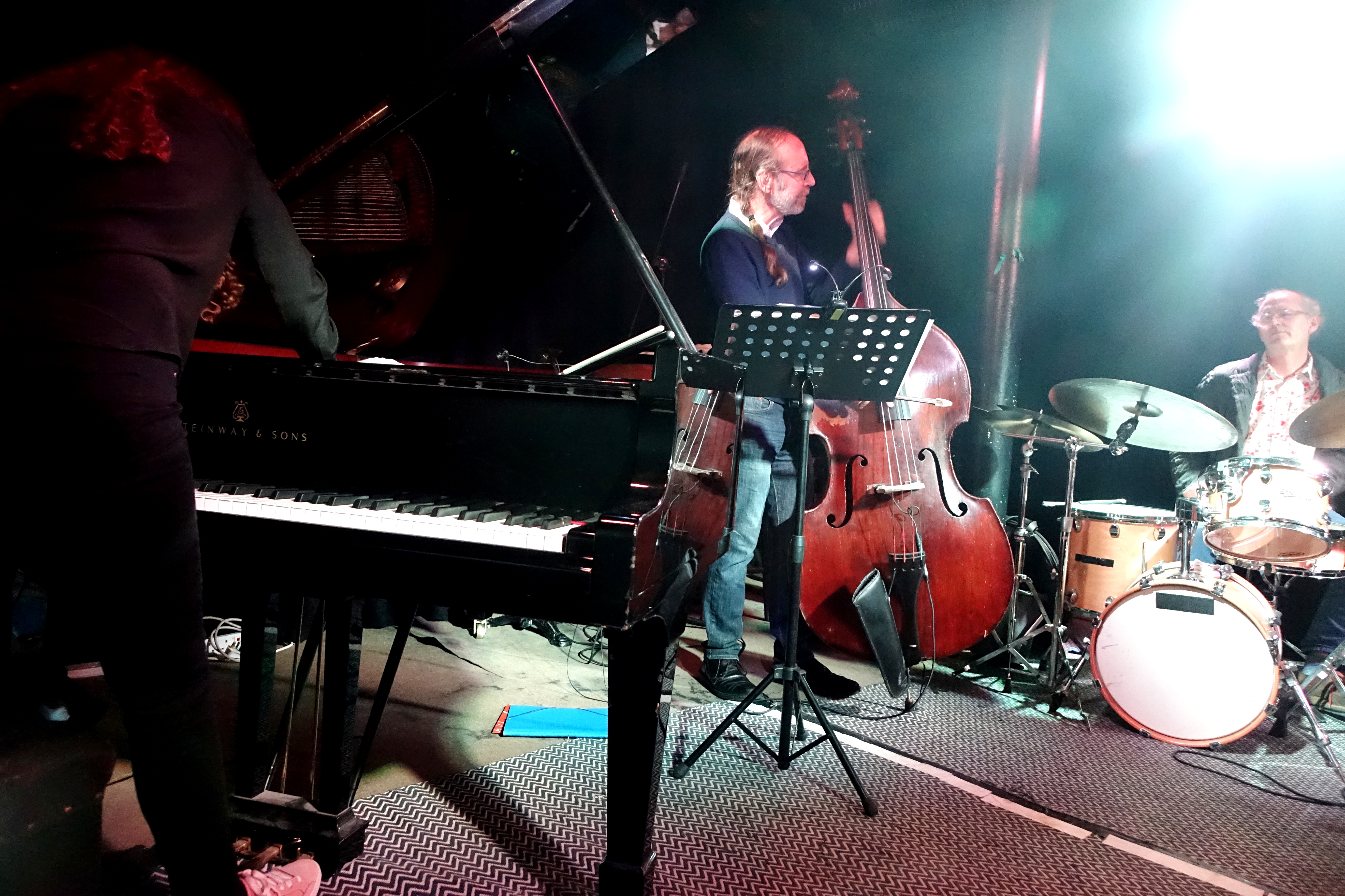 Sylvie Courvoisier, Drew Gress and Kenny Wollesen at the Vortex, London in May 2019