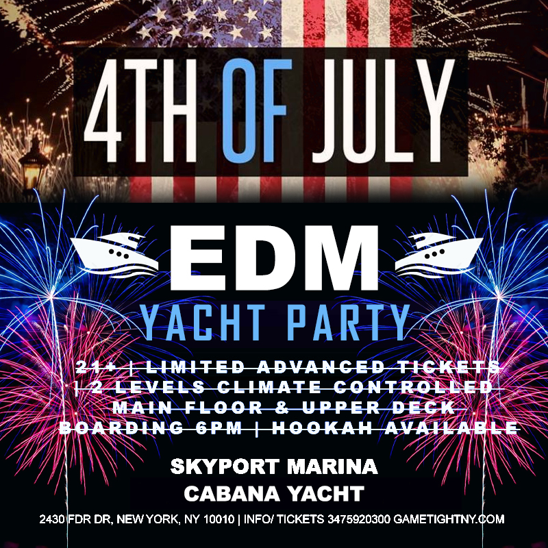 July 4th Edm Sunday Sunset Yacht Fire Works Skyport Marina Cabana Yacht