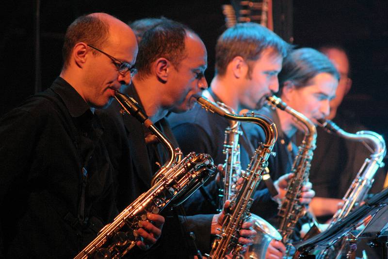 Thomas Danzeisen, Ernie Odoom, Martin Wisard, Stephane Metraux with the Ilorkestra at Amr Jazz Festival, Alhambra, Geneva, Switz