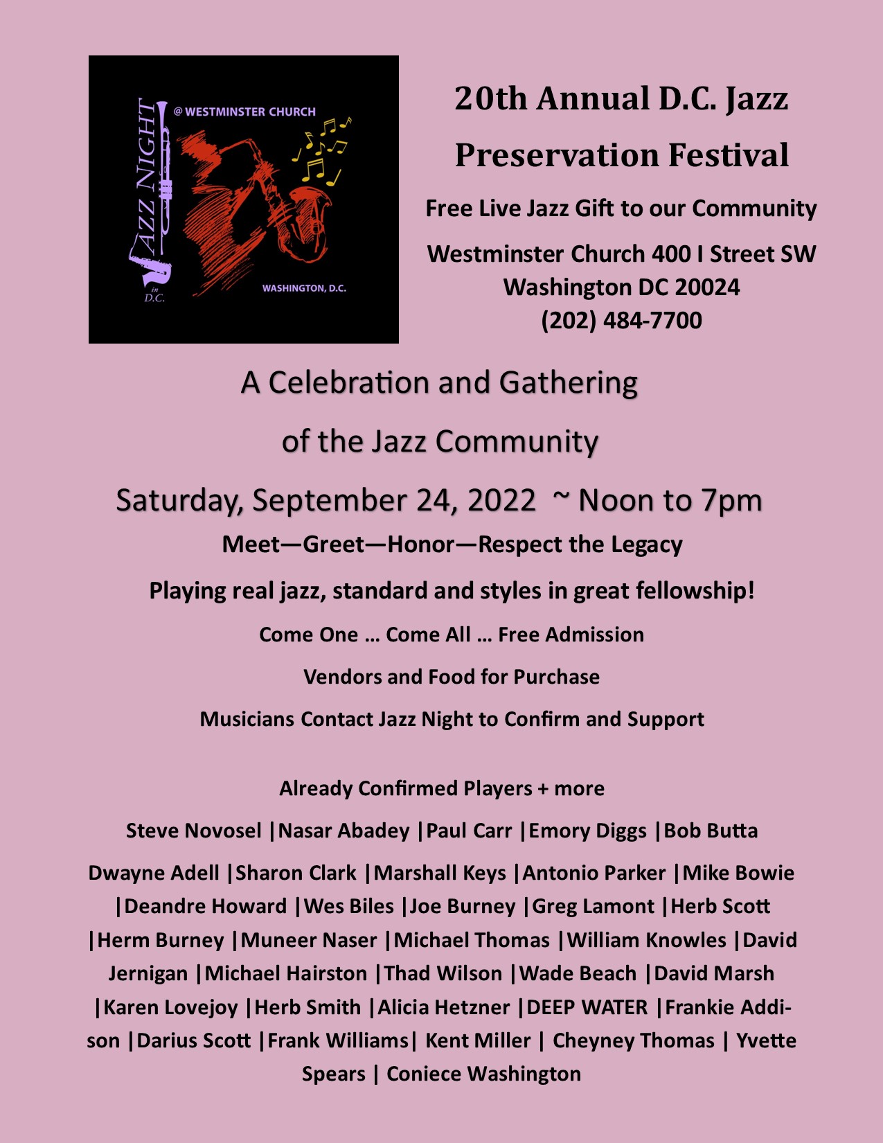 “20th Annual DC Jazz Preservation Festival” 