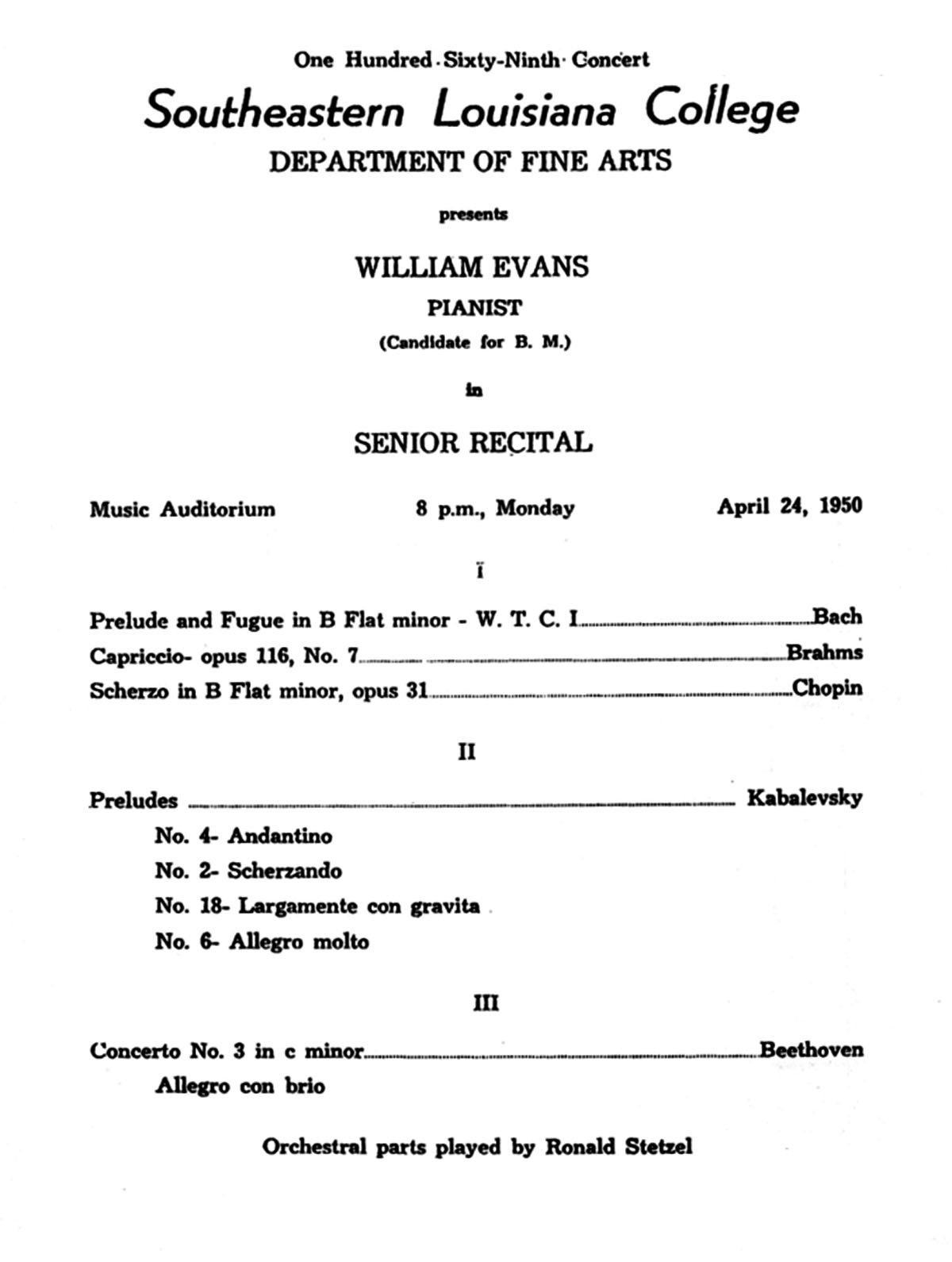 Bill Evans Graduation Recital