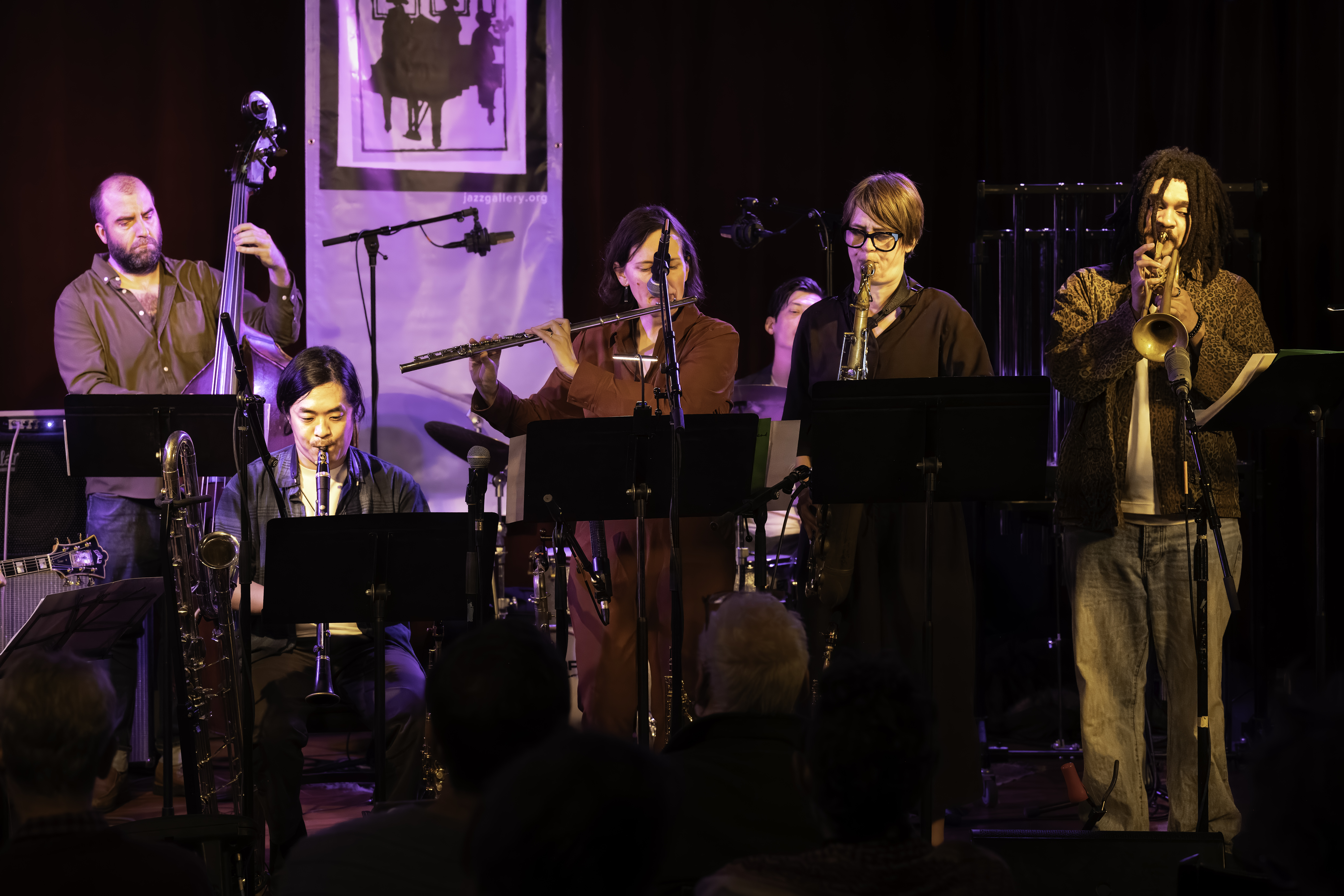 Chris Tordini, Yuma Uesaka, Anna Webber, Ingrid Laubrock, Ches Smith, and Ryan Easter With the Anna Webber Nonet at the NYC Jazz Gallery