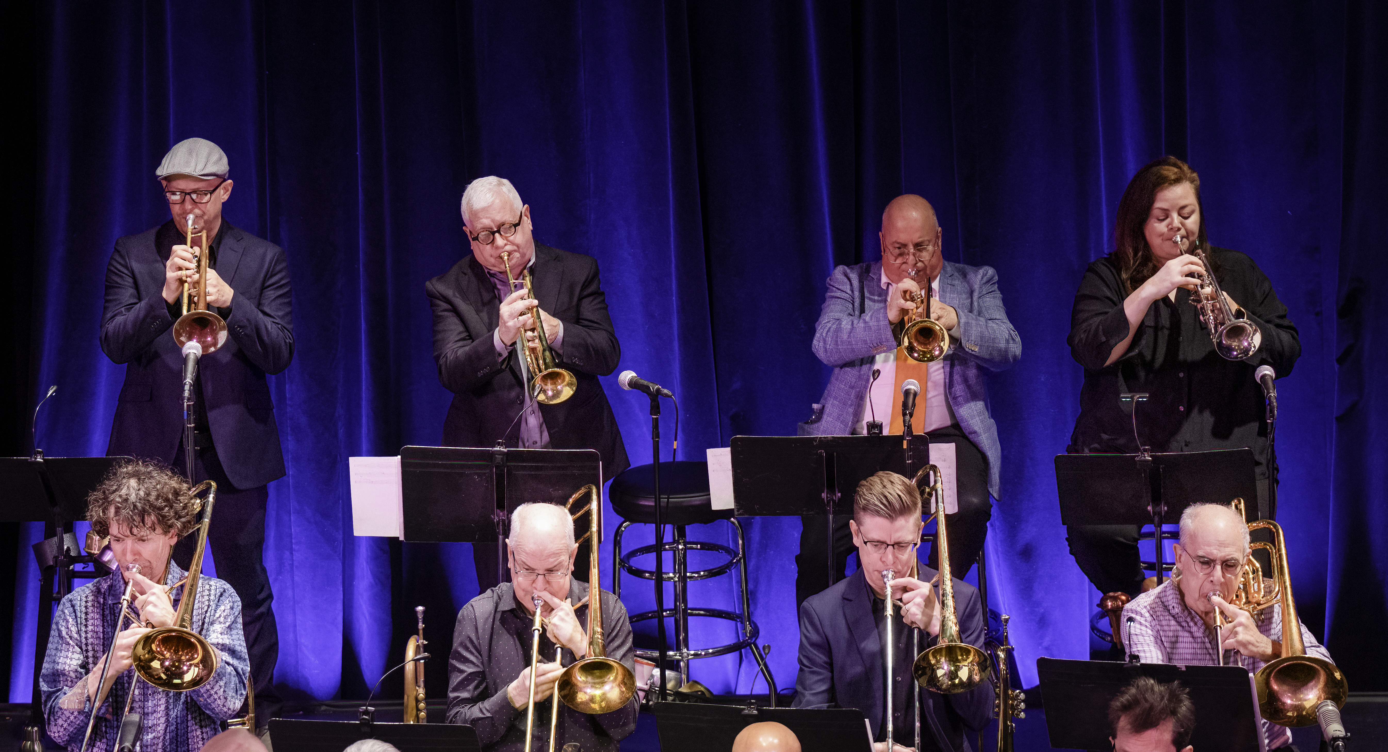 Jonathan Powell, Tony Kadleck, Greg Gisbert, Nadje Noordhuis, Ryan Keberle, Keith O'Quinn, Nathan Mayland, and George Flynn with the Maria Schneider Orchestra At Town Hall