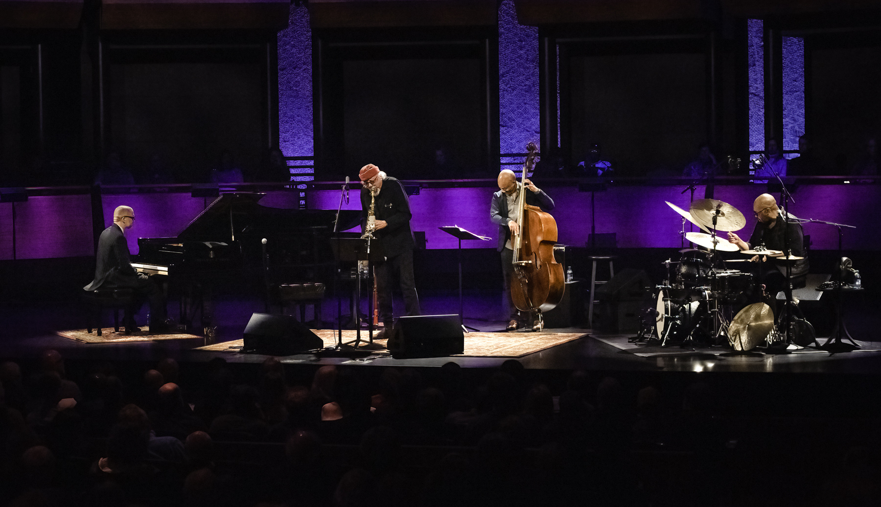 Jason Moran, Reuben Rogers, and Eric Harland with Charles Lloyd at Rose Theater in Jazz at Lincoln Center