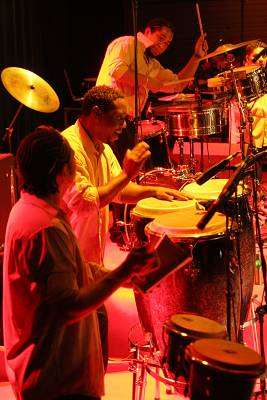 Leonel Guerra, Sergio Guilarte and Edwin Sanz with "Batambo"at the Kilimandjaro Festival, Thonon-Les-Bains, France, 2005