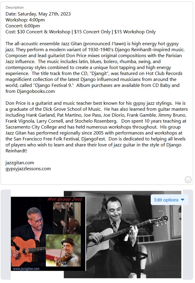 Gypsy Jazz Workshop & Performance Featuring Jazz Gitan