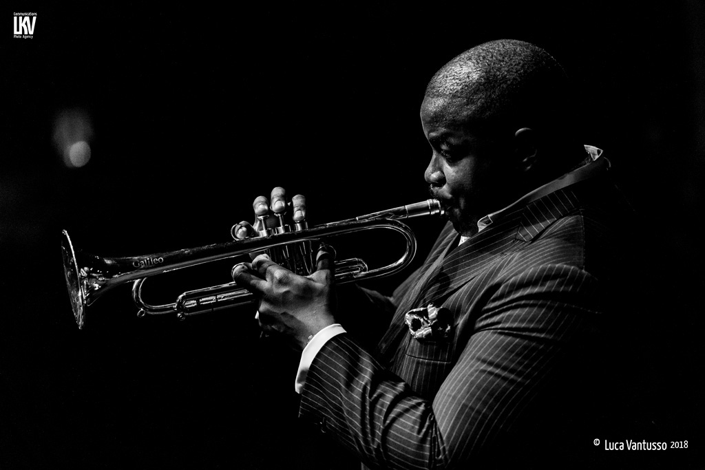 Blue Note Milano 28.10.18 Jeremy Pelt Quartet on stage with Victor Gould on piano, Rashaan Carter on bass and Allan Mednard on drums. © Luca Vantusso for LKV Photo Agency