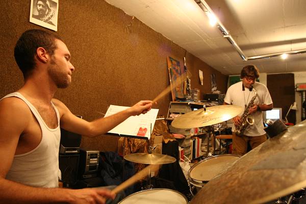Cyril Regamey and Stefano Saccon During a Rehersal for the Group "Stratometric", Geneva, Switzerland, 2005