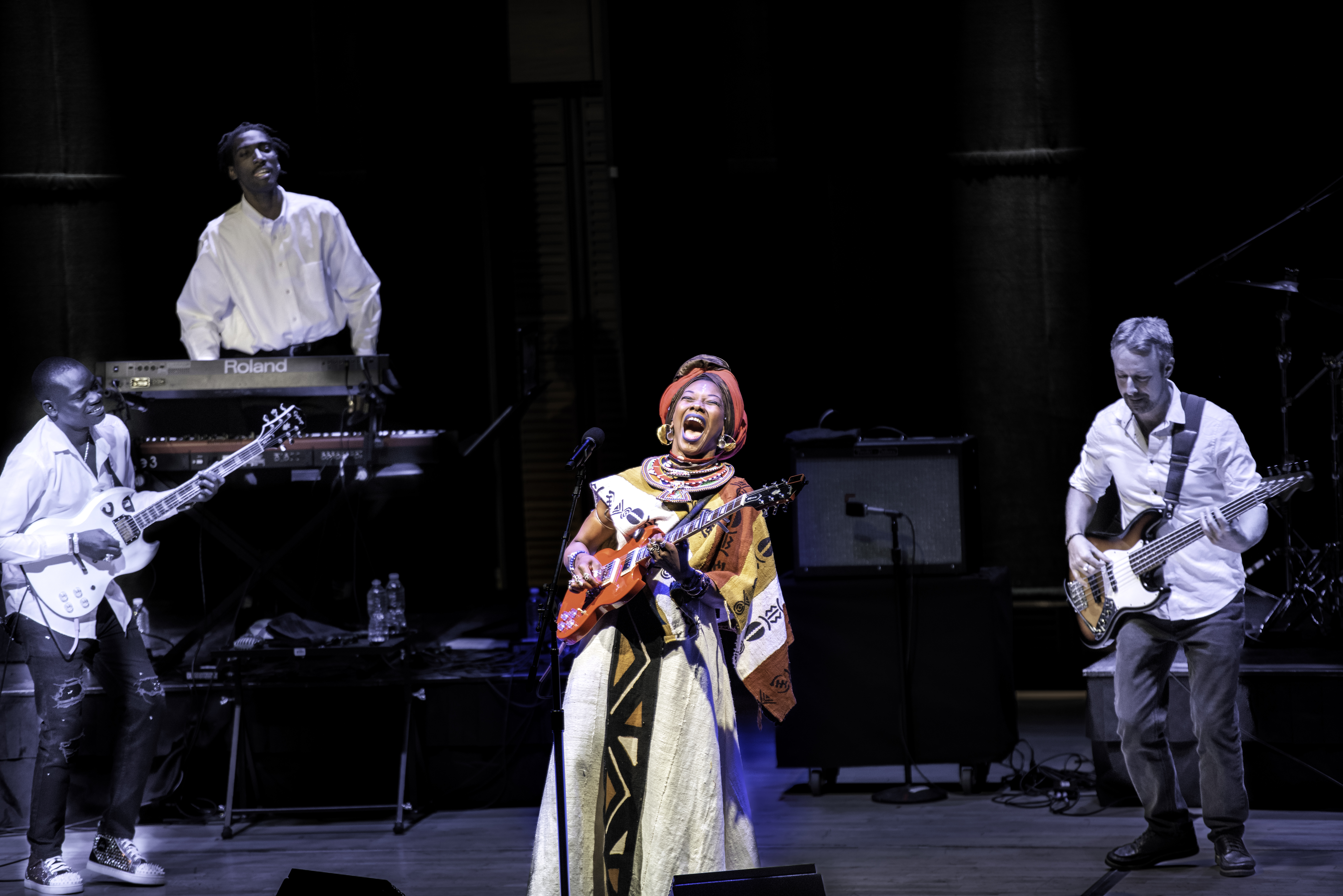 Yacouba Kone, Victor Campbell, and Sam Dickey with Fatoumata Diawara at Carnegie Hall