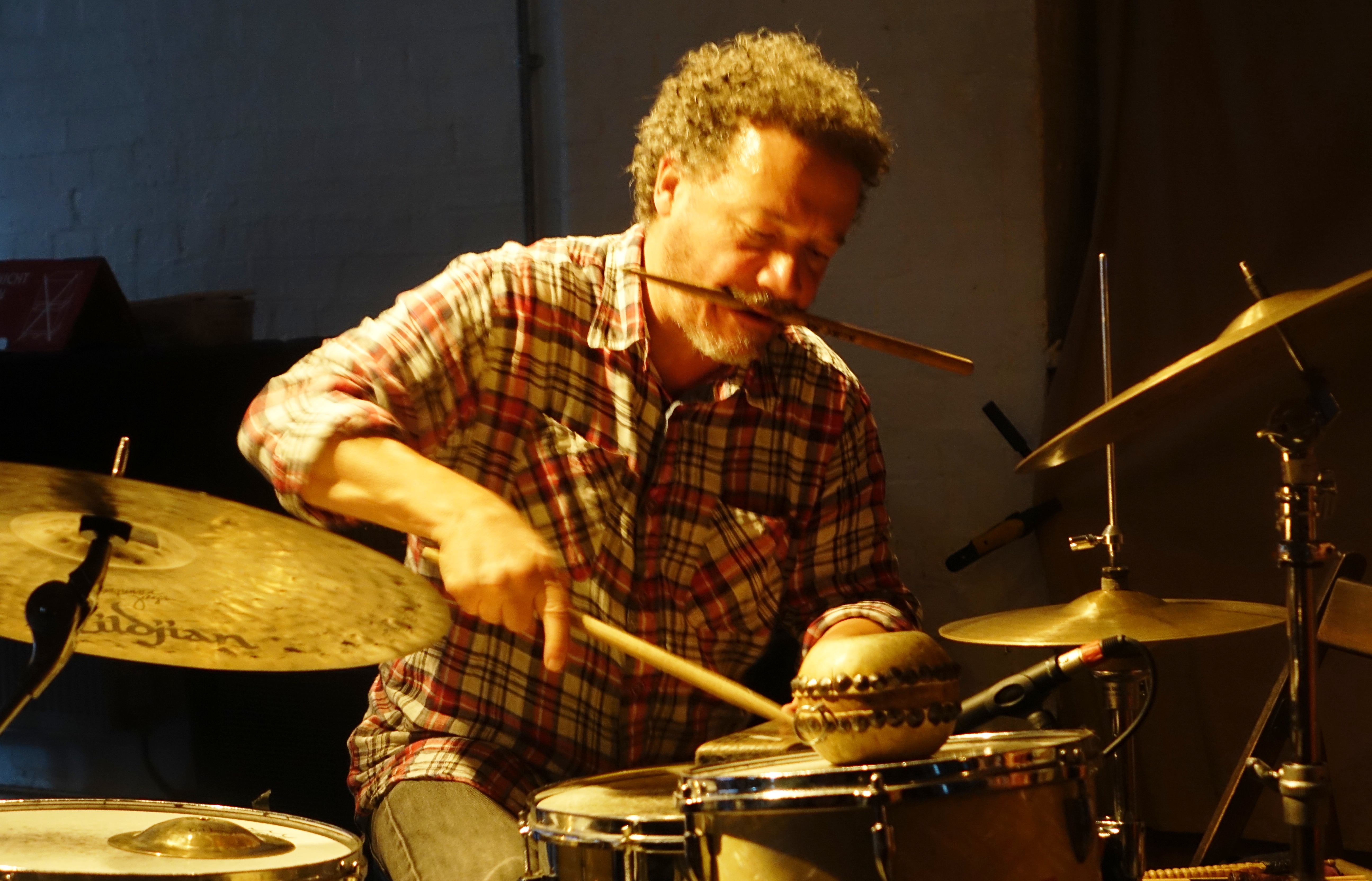 Mark Sanders at Cafe Oto, London in July 2019