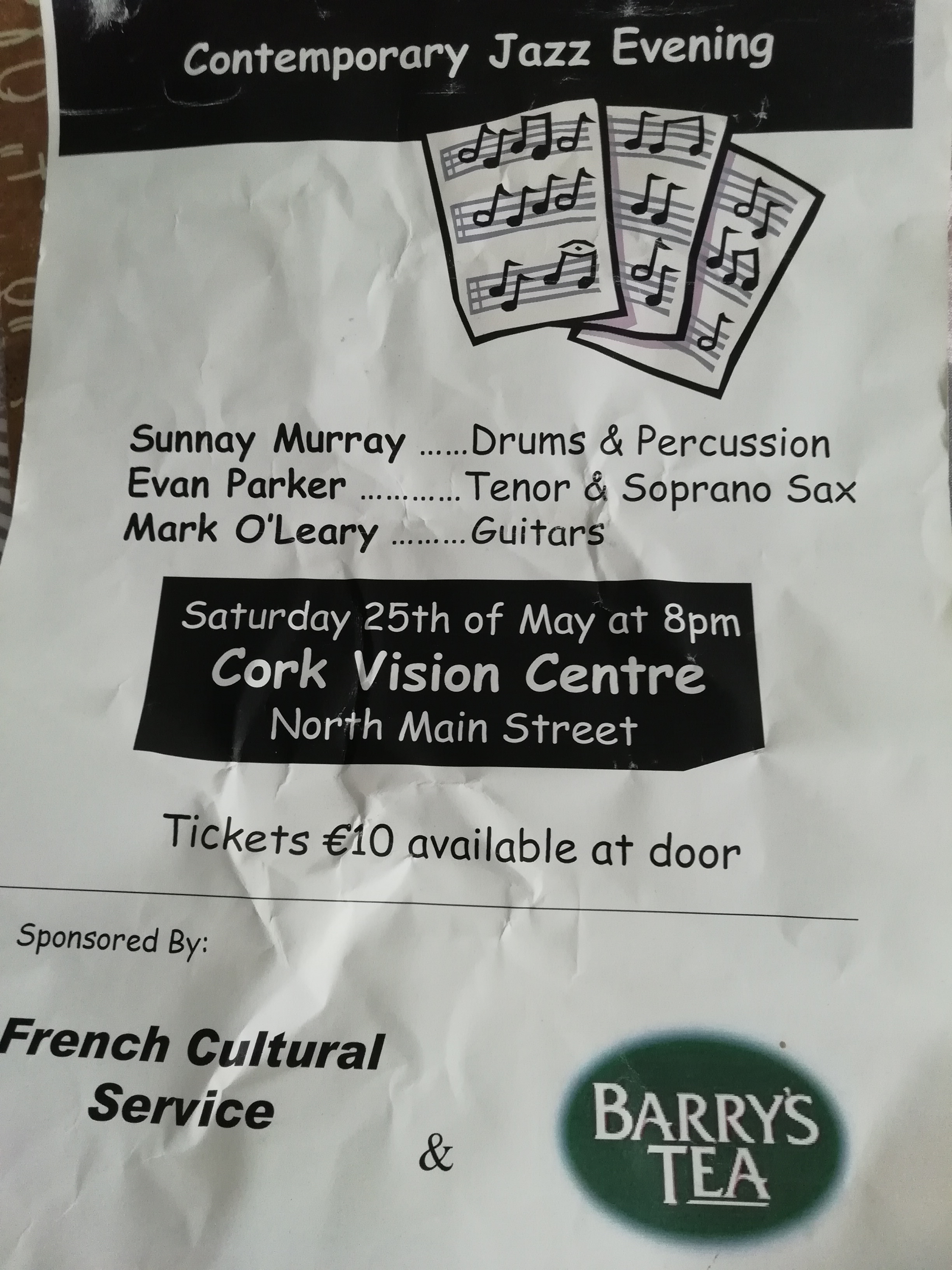 Mark O'Leary Sunny Murray Evan Parker Concert poster