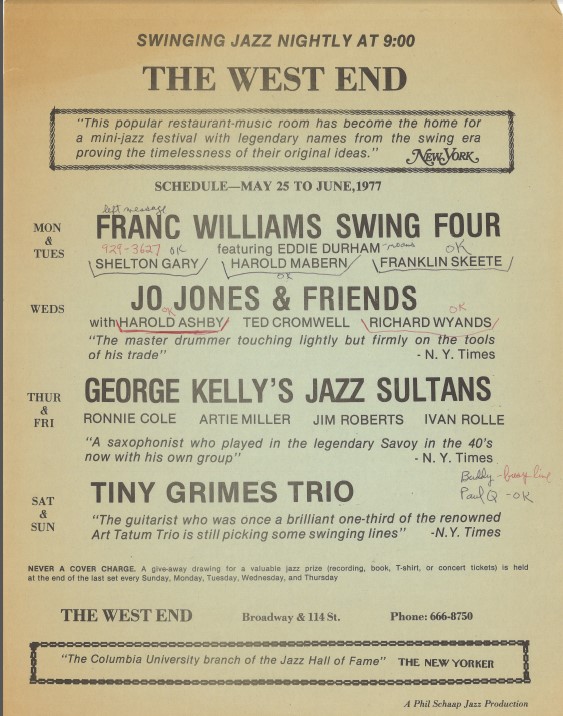 West End Calendar — jazz photo by Daniel Gould | All About Jazz