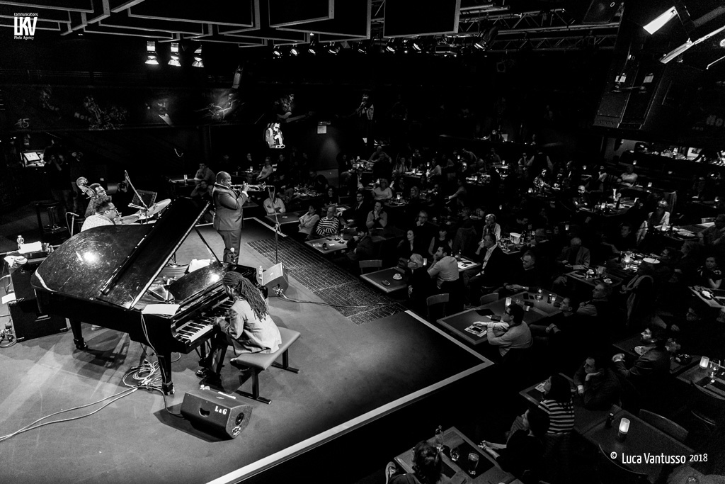 Blue Note Milano 28.10.18 Jeremy Pelt Quartet on stage with Victor Gould on piano, Rashaan Carter on bass and Allan Mednard on drums. © Luca Vantusso for LKV Photo Agency