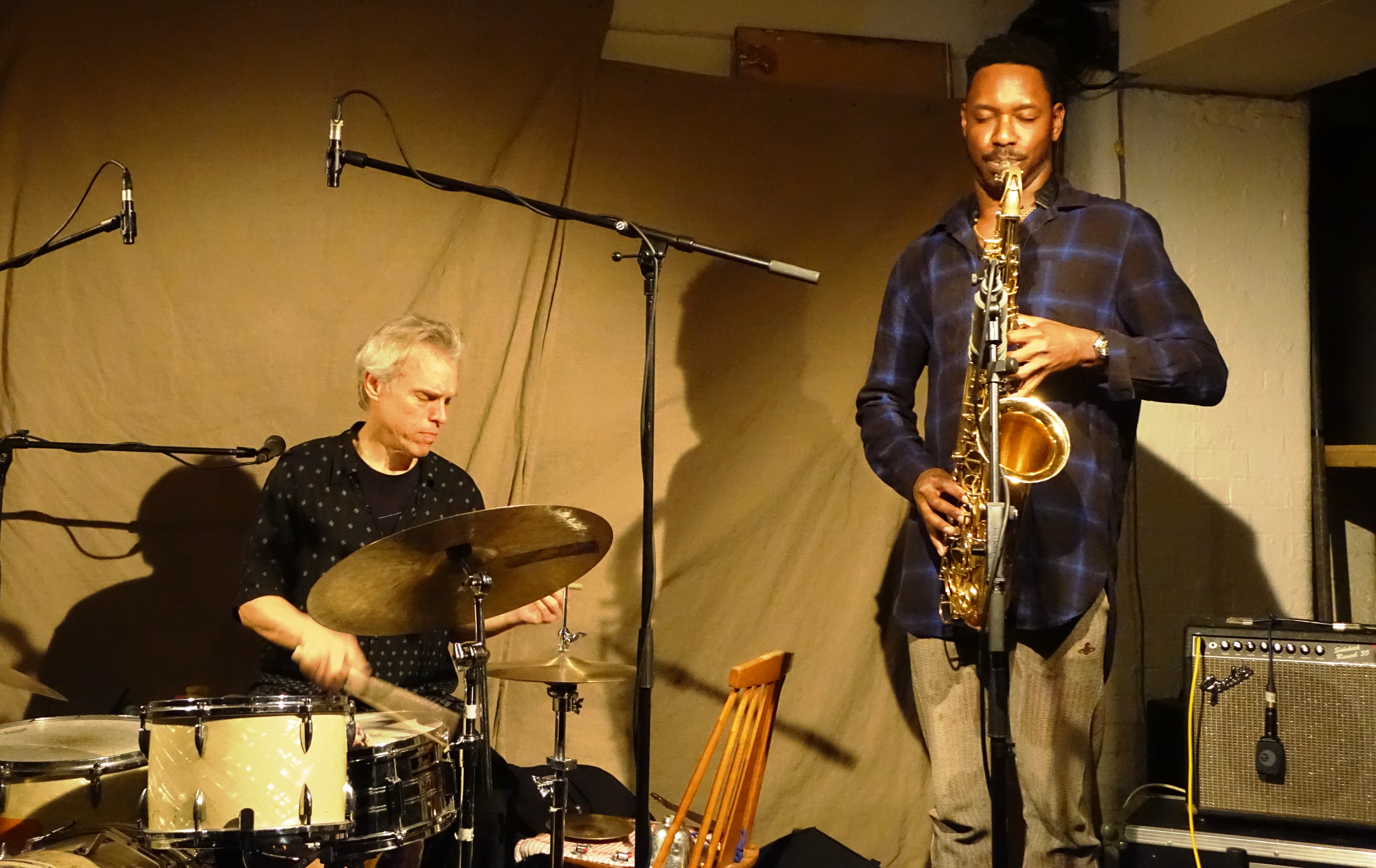 Gerry Hemingway and Shabaka Hutchings at Cafe Oto, London in April 2018