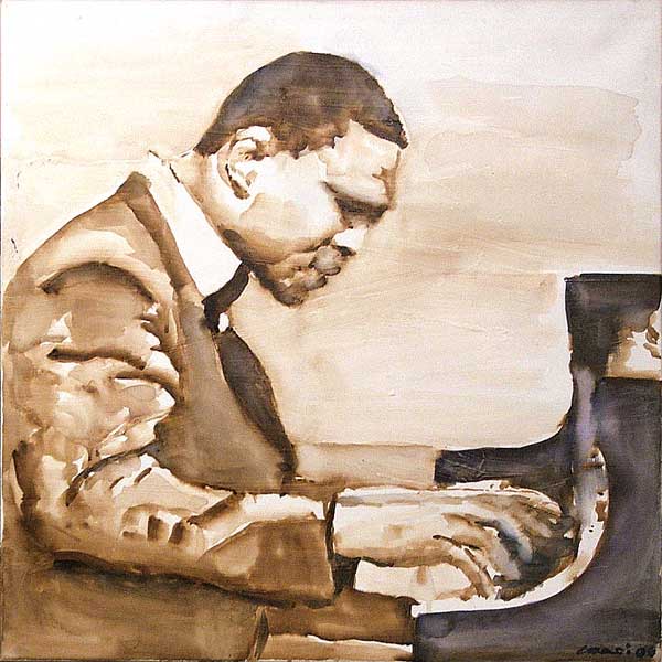 McCoy Tyner - Dim 60x60cm Watercolor on Canvas Prepared with Acrylic Primer