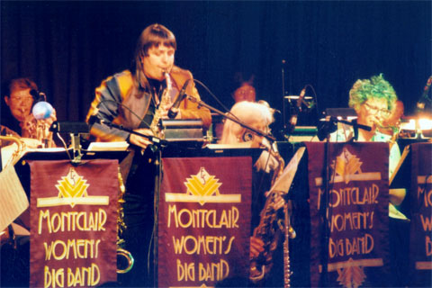 Ellen Seeling, Director of the Monclair Women's Big Band, on Trumpet with Marcia Miget Soloing with 'Mad' Duran on the Far Right