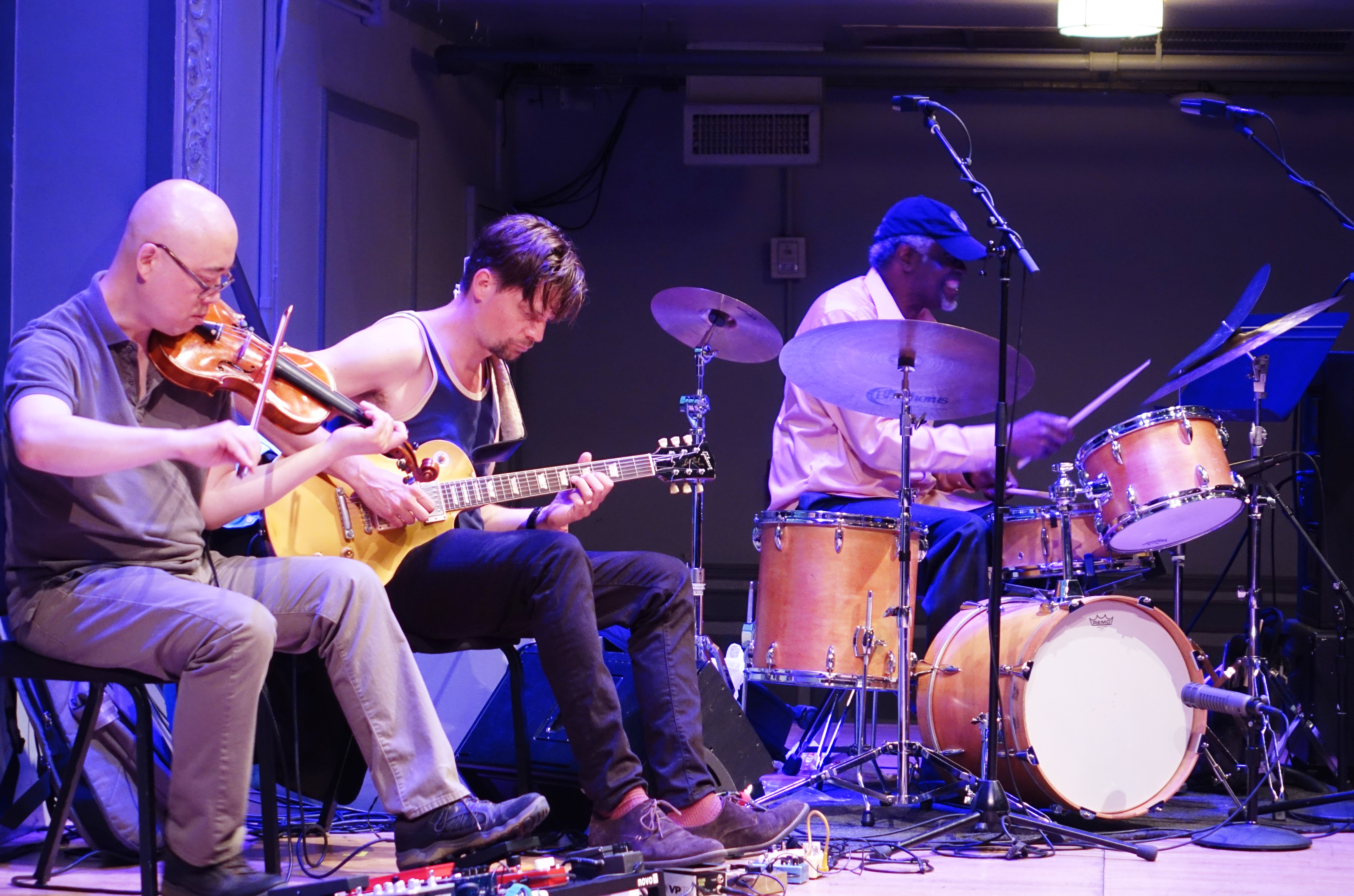 Jason Kao Hwang, Anders Nilsson and Michael TA Thompson at the Vision Festival at Roulette, Brooklyn in May 2018