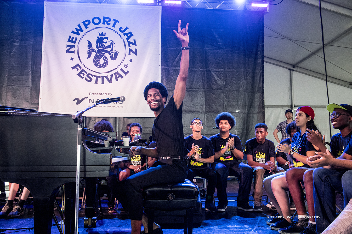 Jon Batiste at the 2018 Newport Jazz Festival