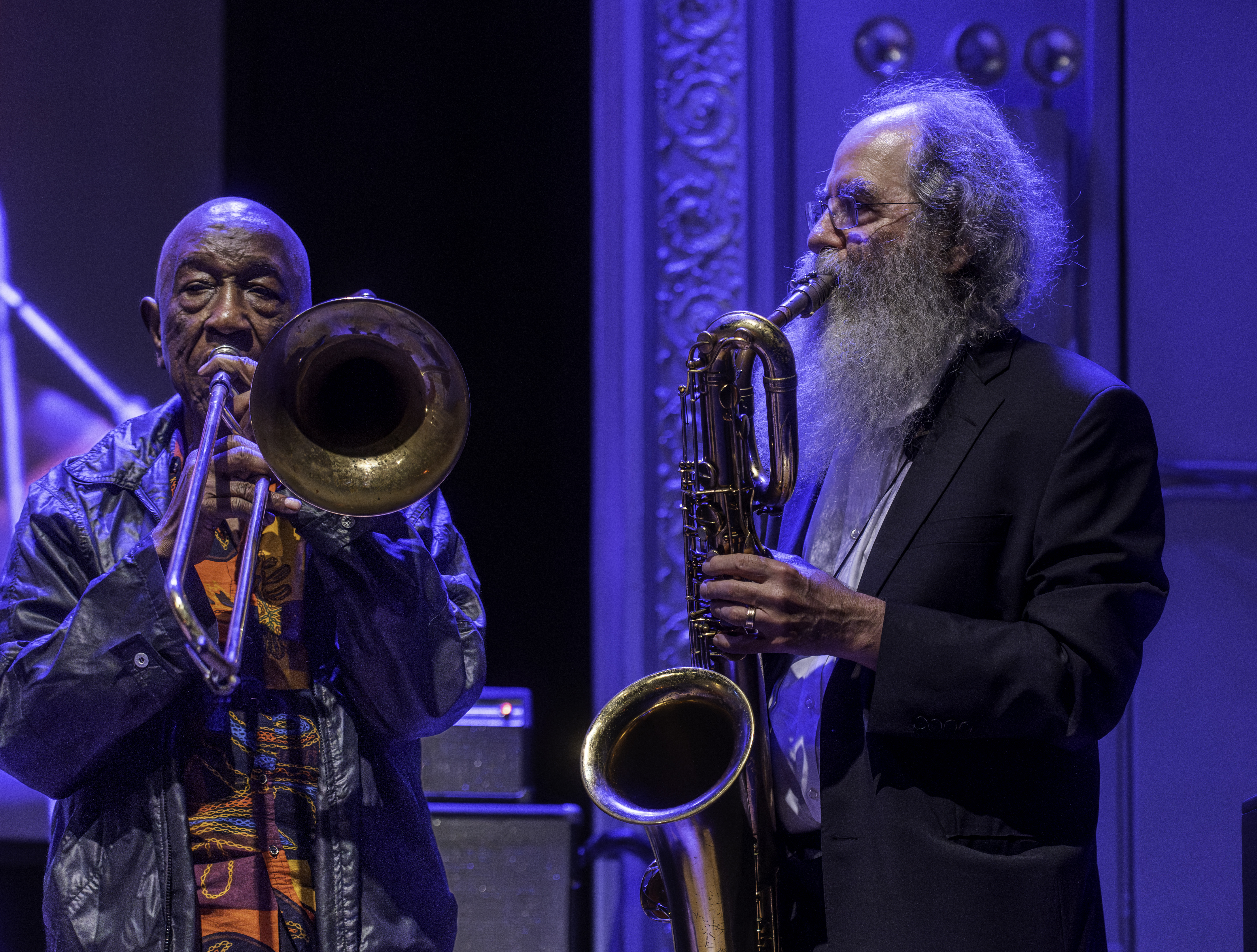 Dick Griffin and Dave Sewelson at the Edward "Kidd" Jordan Memorial Concert at Roulette in Brooklyn