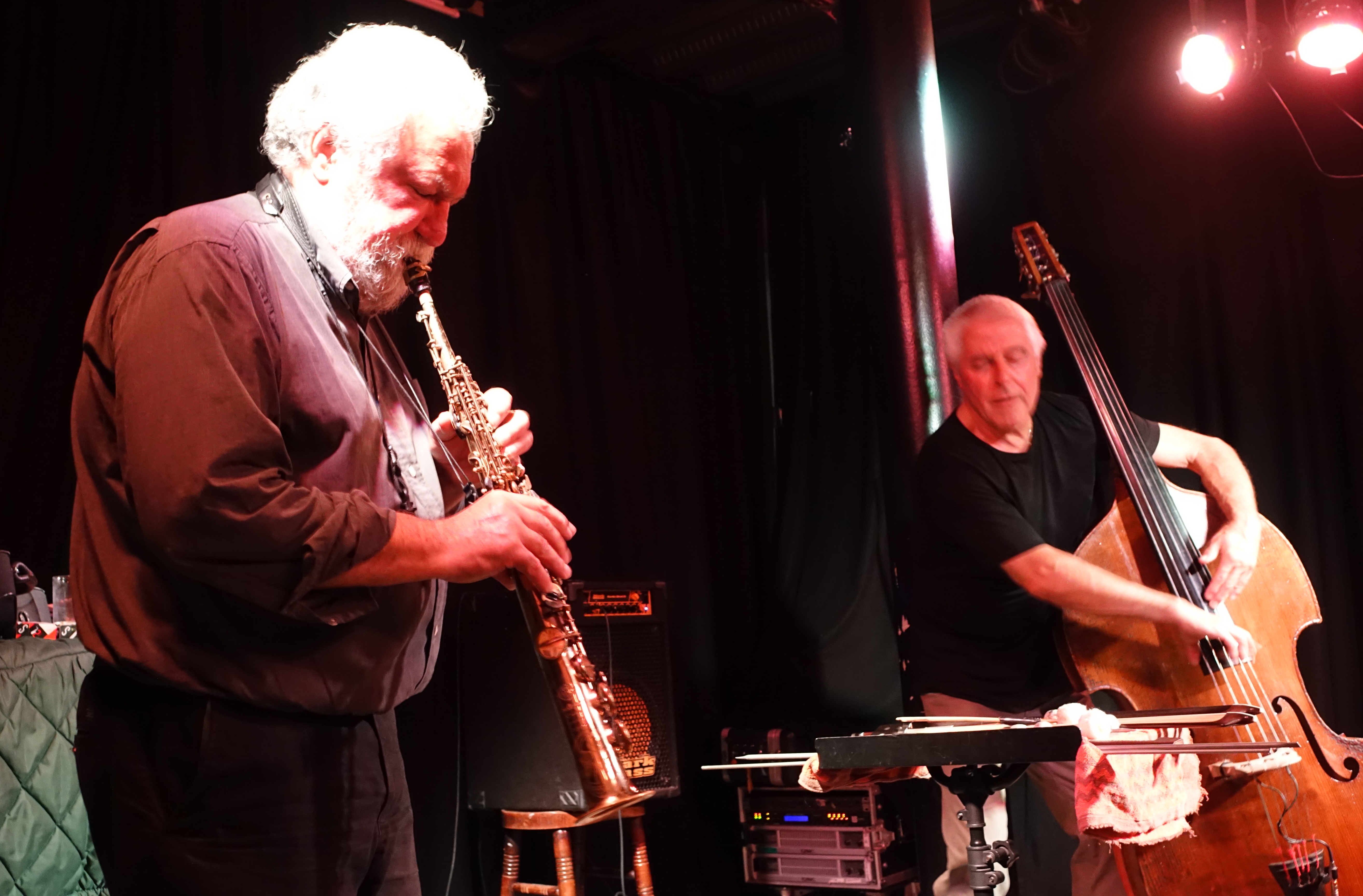 Evan Parker and Barry Guy at the Vortex, London in July 2018