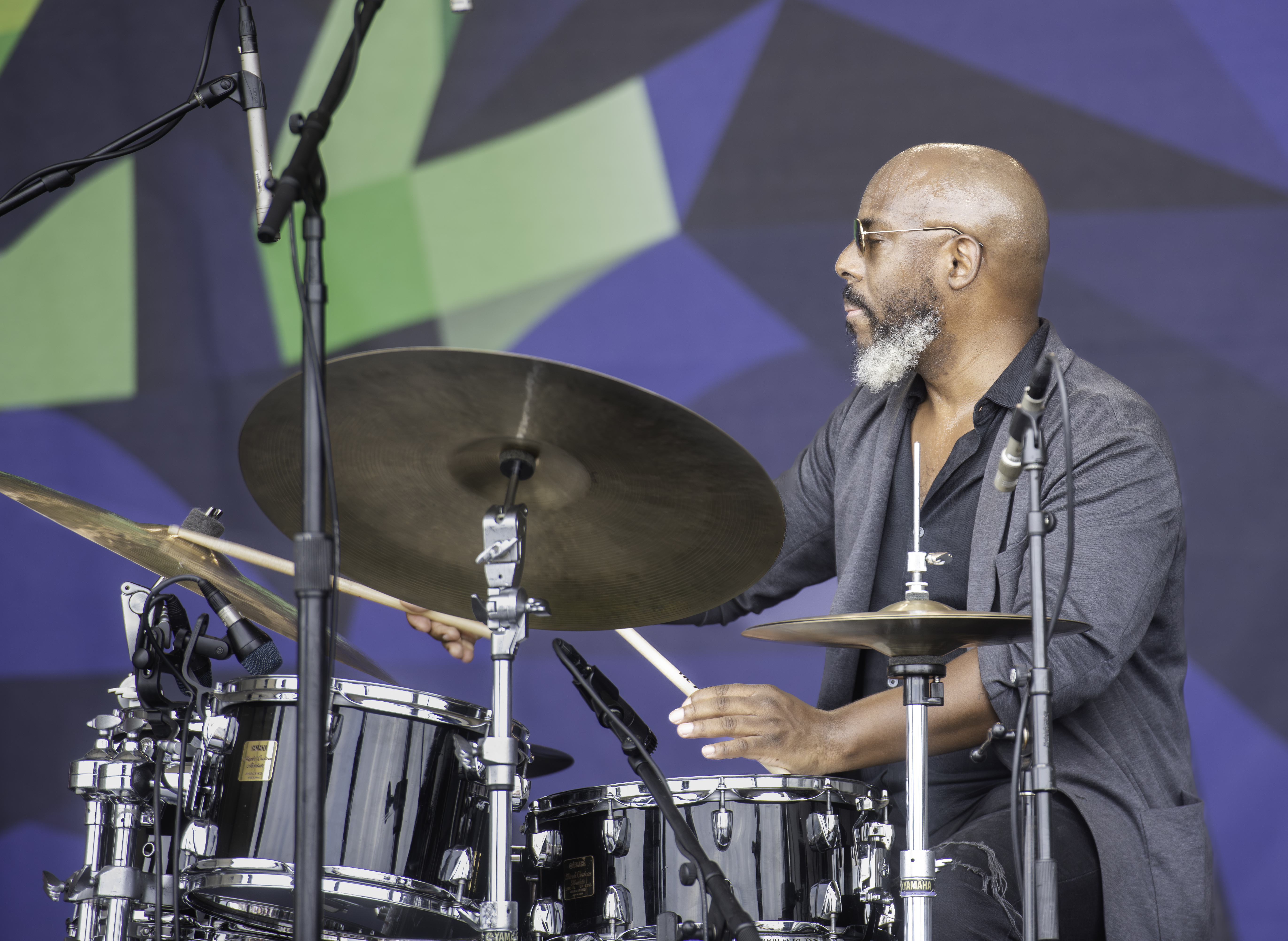 E. J. Strickland with Lakecia Benjamin at Newport Jazz Festival 2023