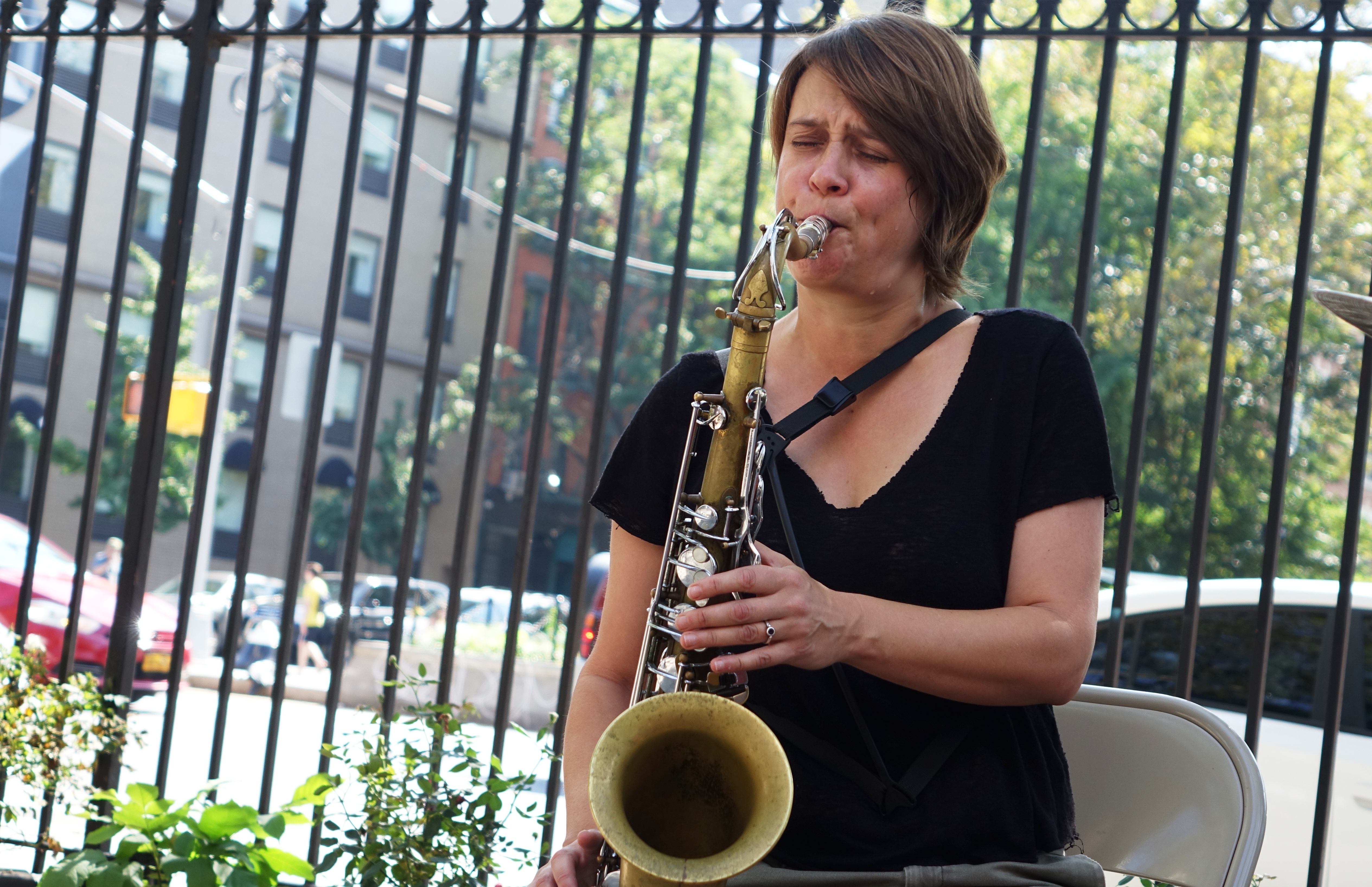 Ingrid Laubrock at First Street Green, NYC in September 2017