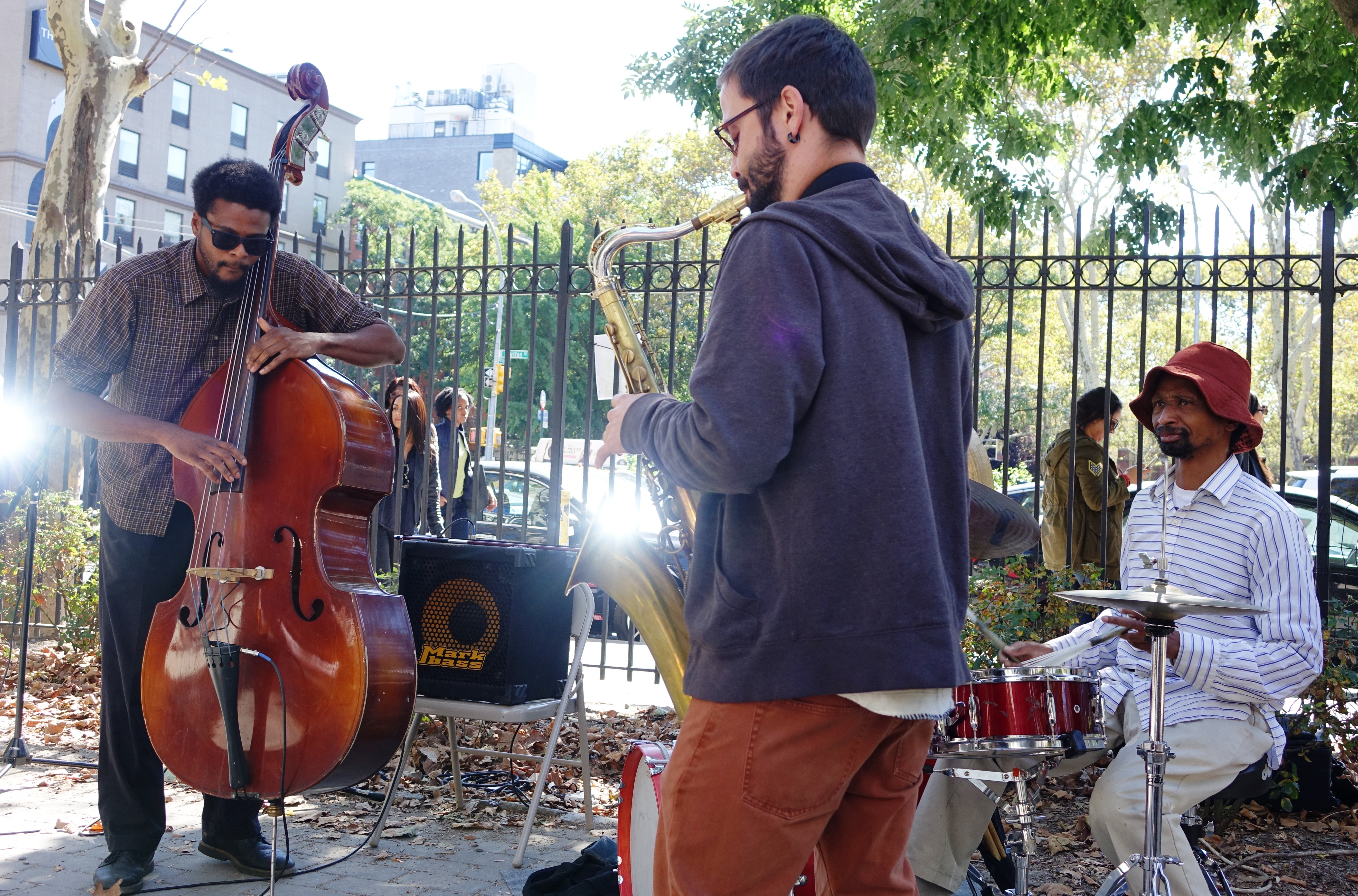 Luke Stewart, Abraham Mennen and Reggie Sylvester at First Street Green, NYC in October 2017